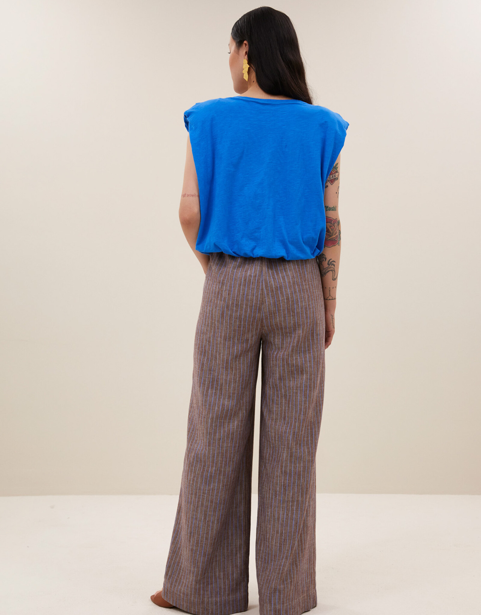 By-bar benji melange stripe pants iced coffee stripe