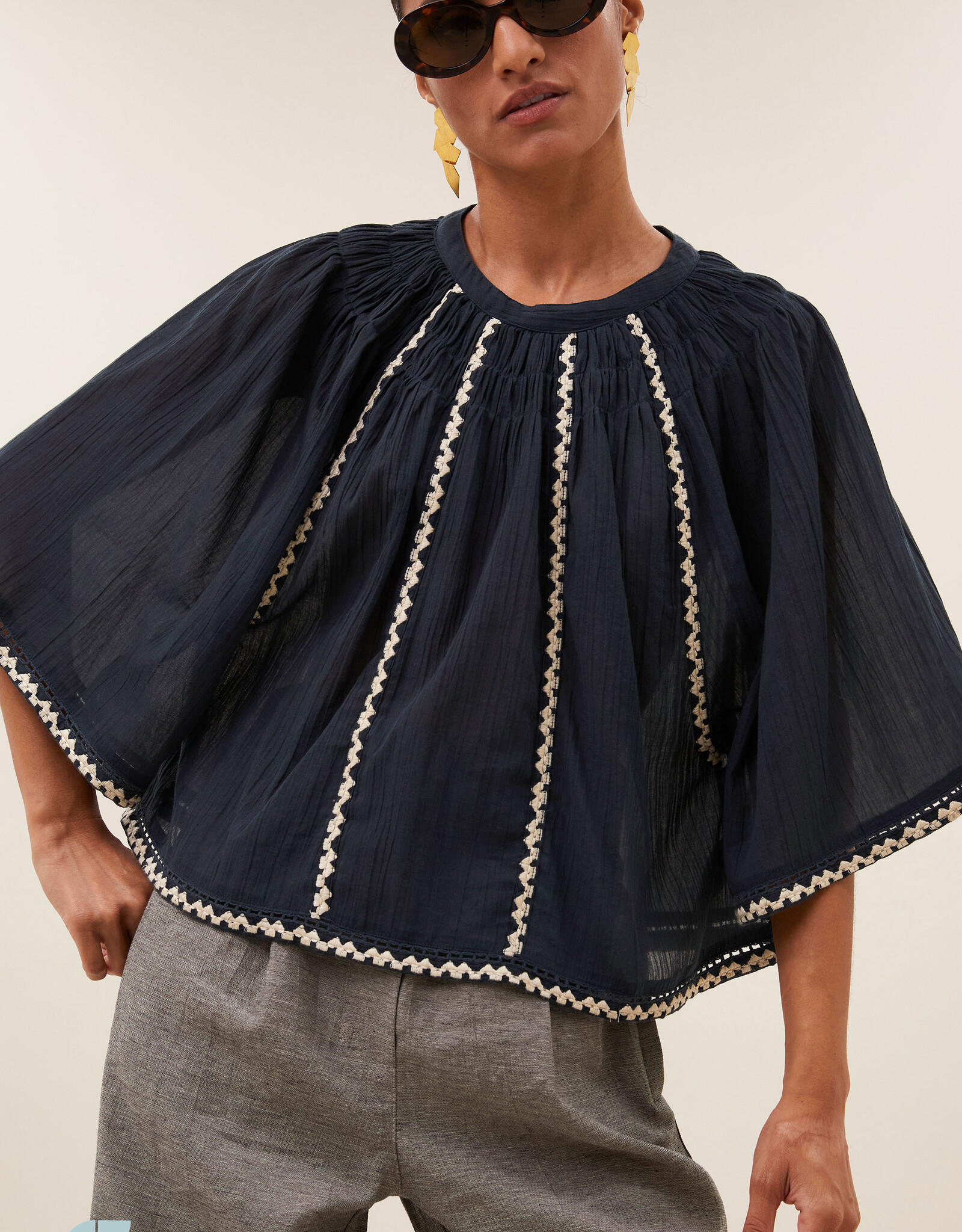 By-bar emmi embroidery blouse charcoal