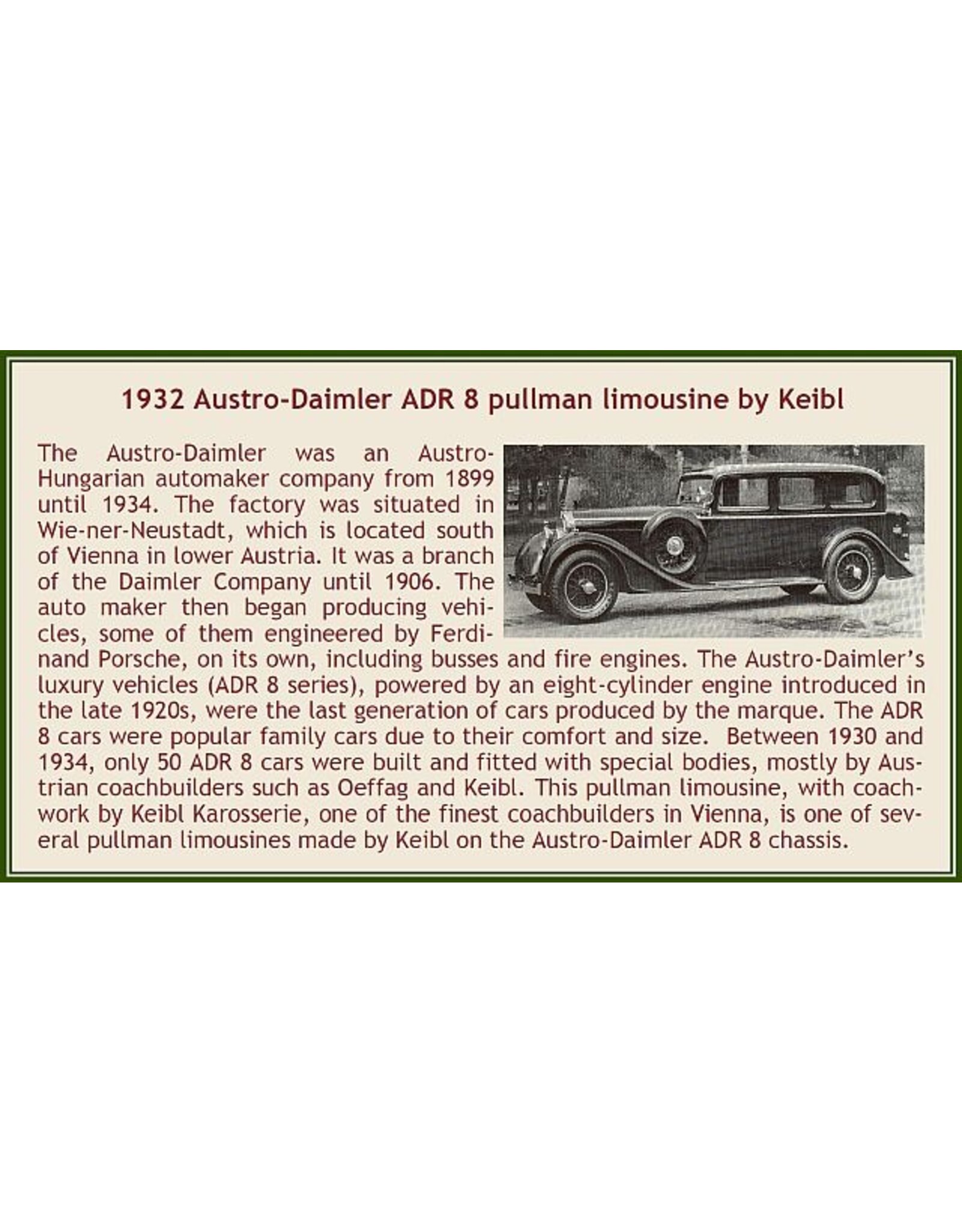 Austro Daimler by Keibl Austro Daimler ADR8(1932)pullman limousine by Keibl(no trunk)dark green