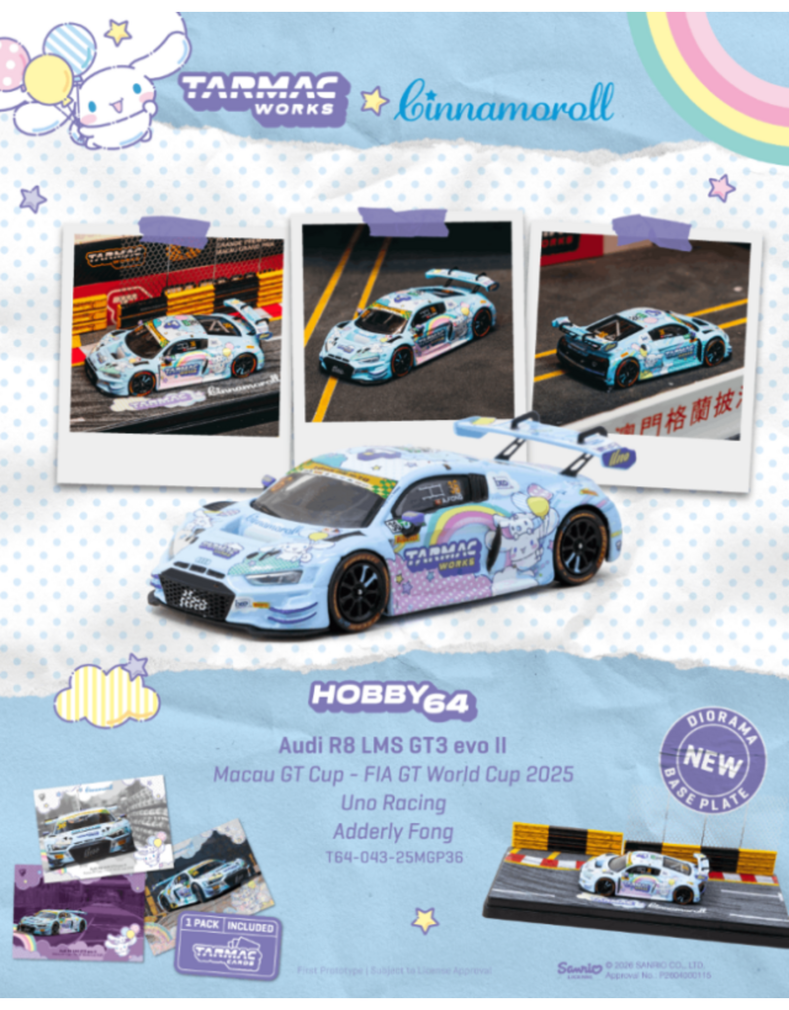 Audi Audi R8 LMS GT3 Evo II #36(Uno Racing)Macau GT 2025)+ diorama + card