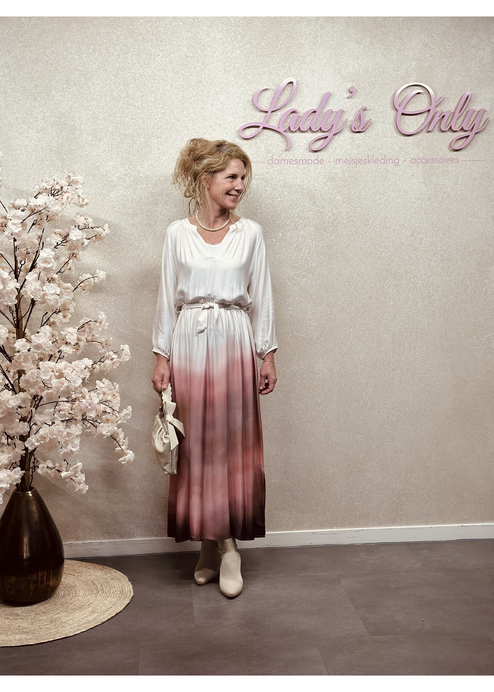 Smashed Lemon Smashed Lemon Corine long dress offwhite/dark pink