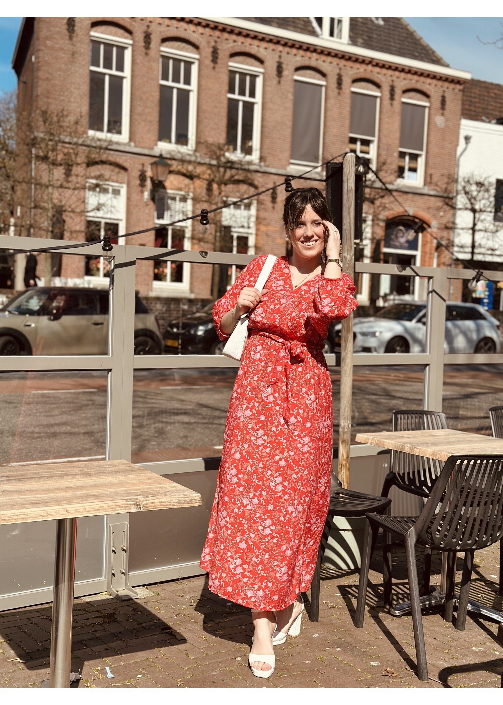 Smashed Lemon Smashed Lemon Jarel long dress pink/red print