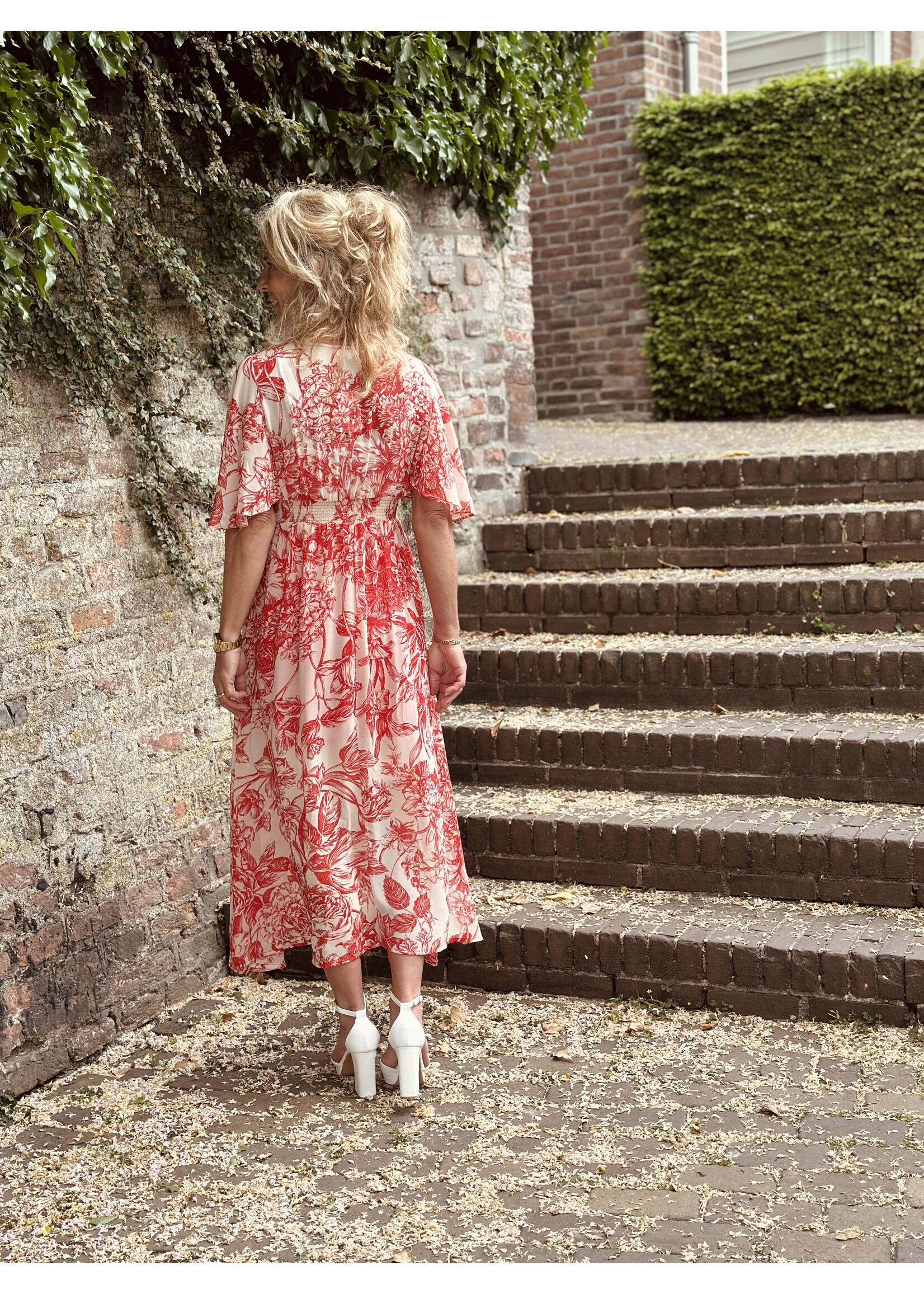 Larissa dress long flower print beige/red