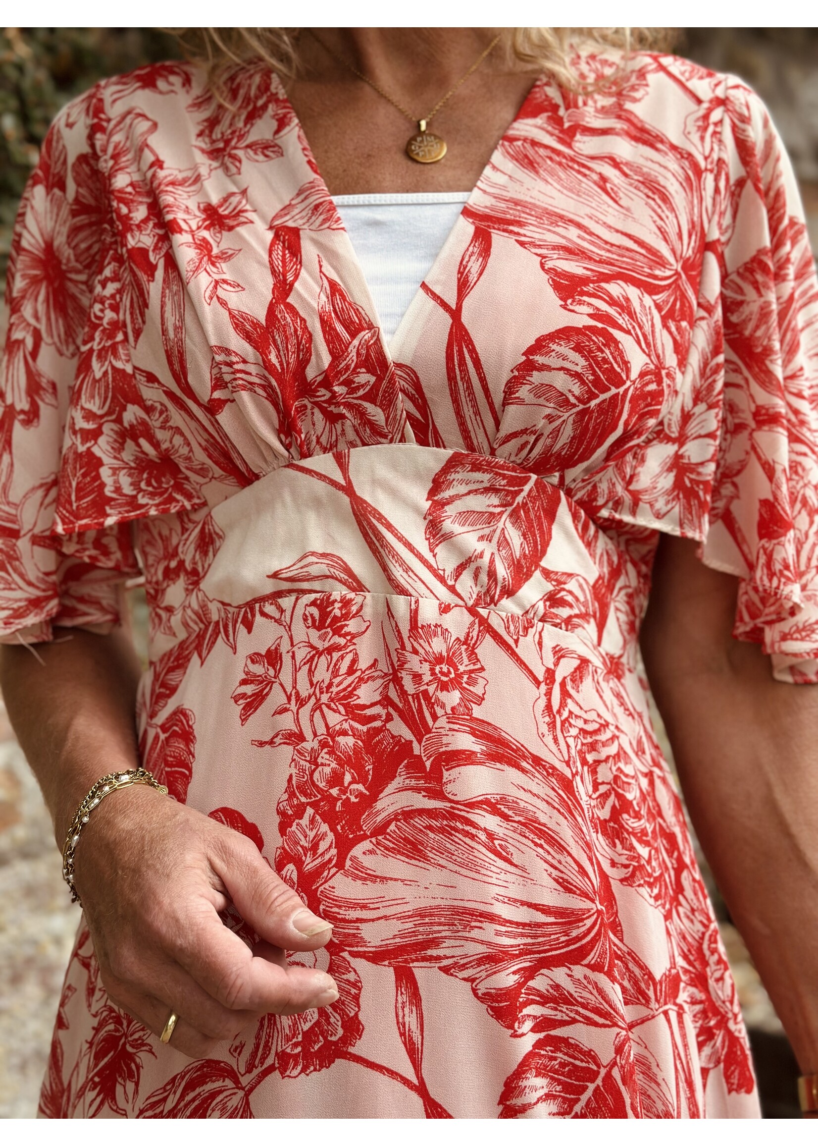 Larissa dress long flower print beige/red