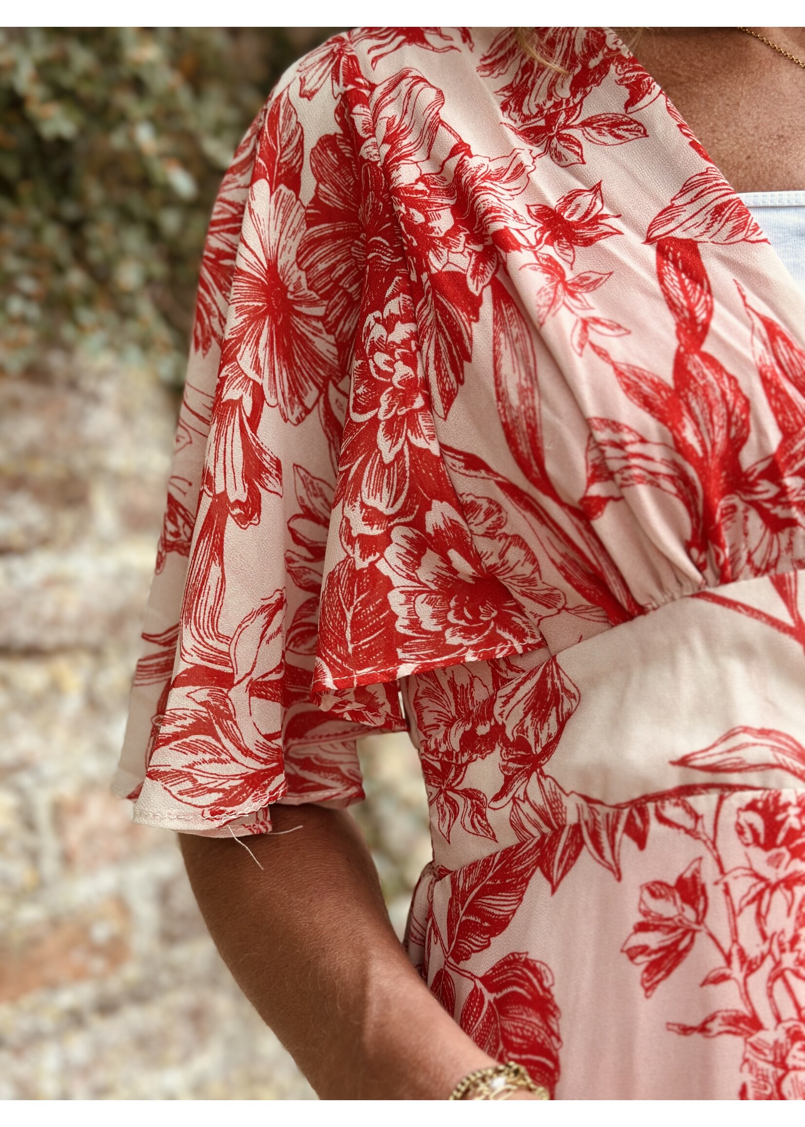 Larissa dress long flower print beige/red