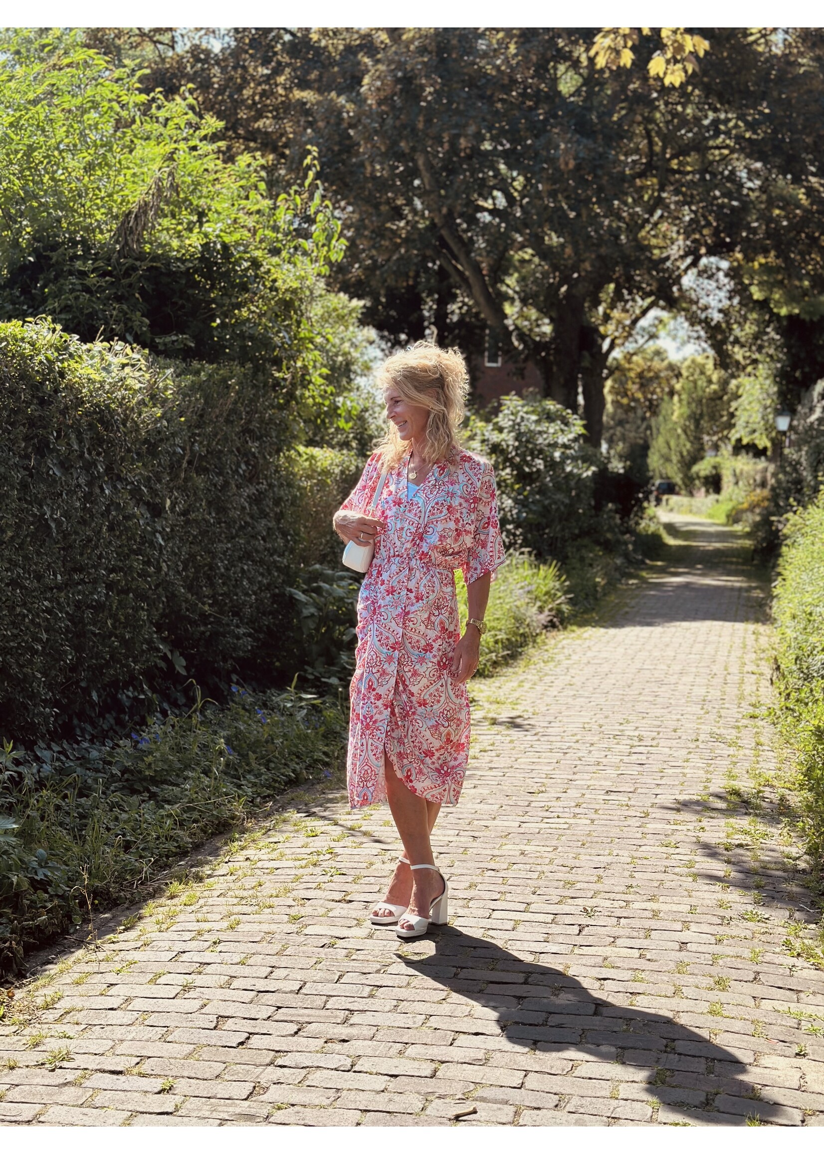 Rena long dress print red/pink