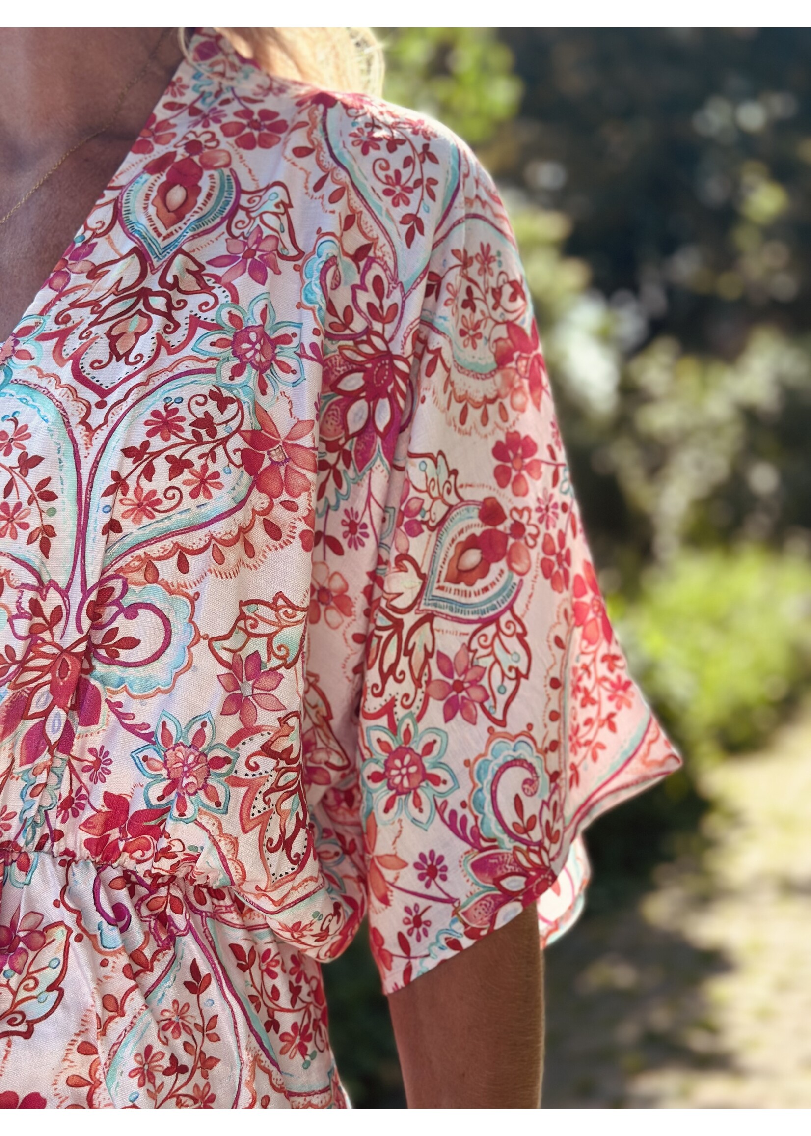 Rena long dress print red/pink
