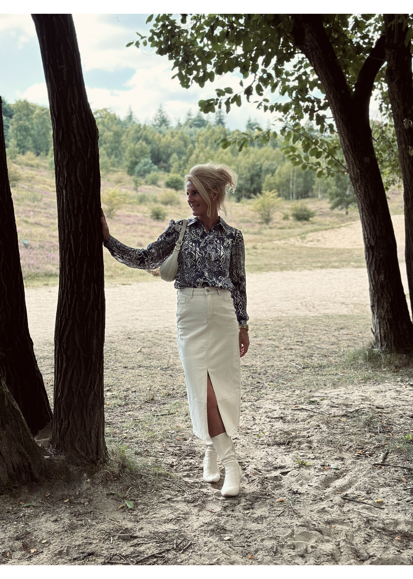 Marele long denim skirt beige