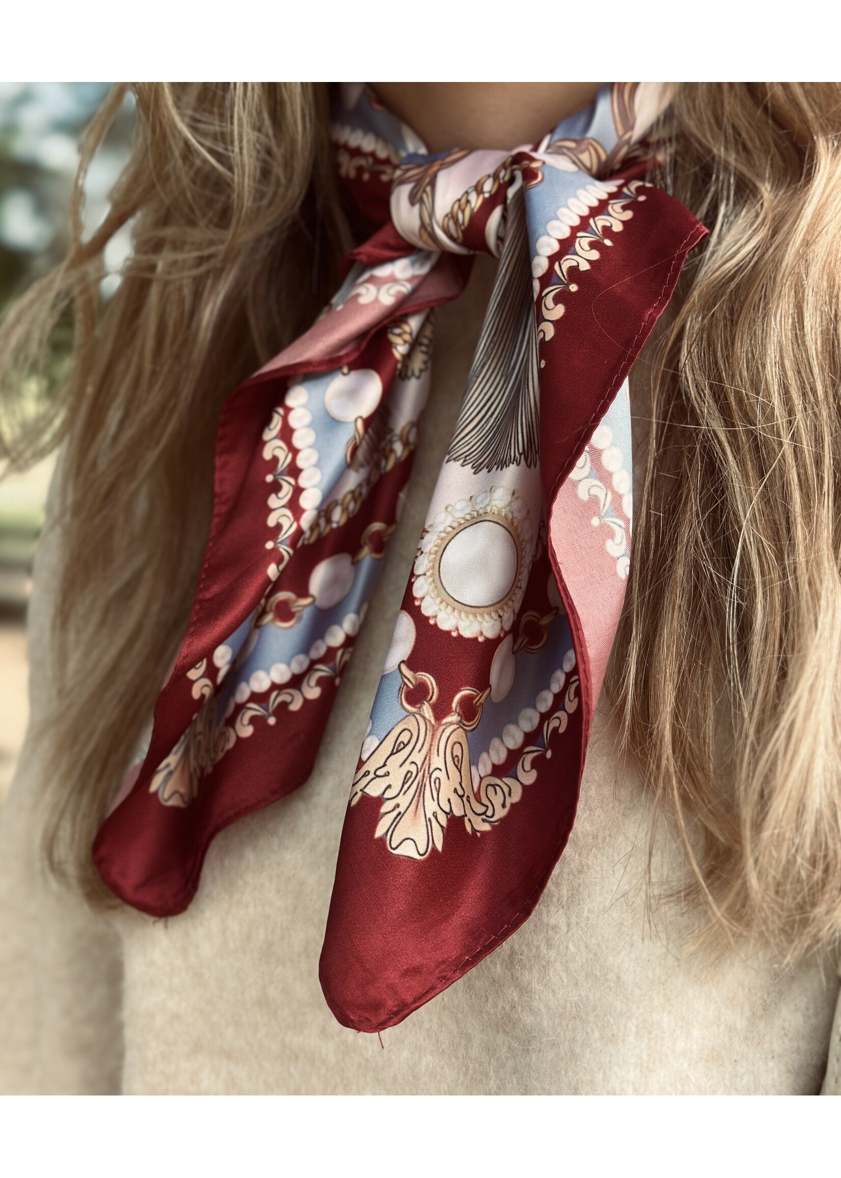 Bibi shawl bordeaux red/ beige/blue print One Size