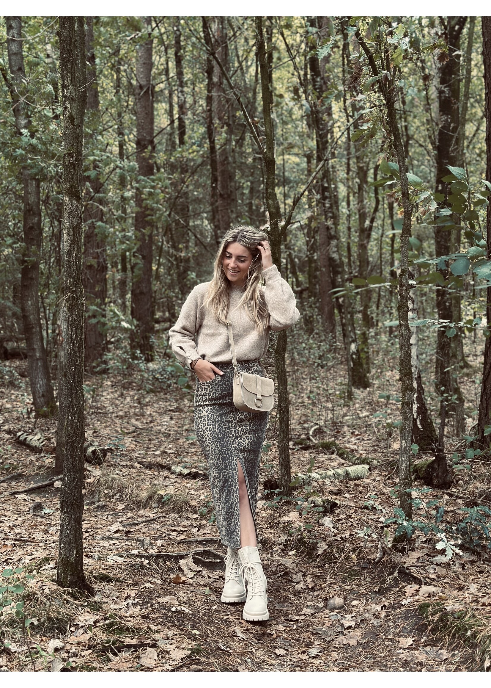 Dirma long denim skirt panter print