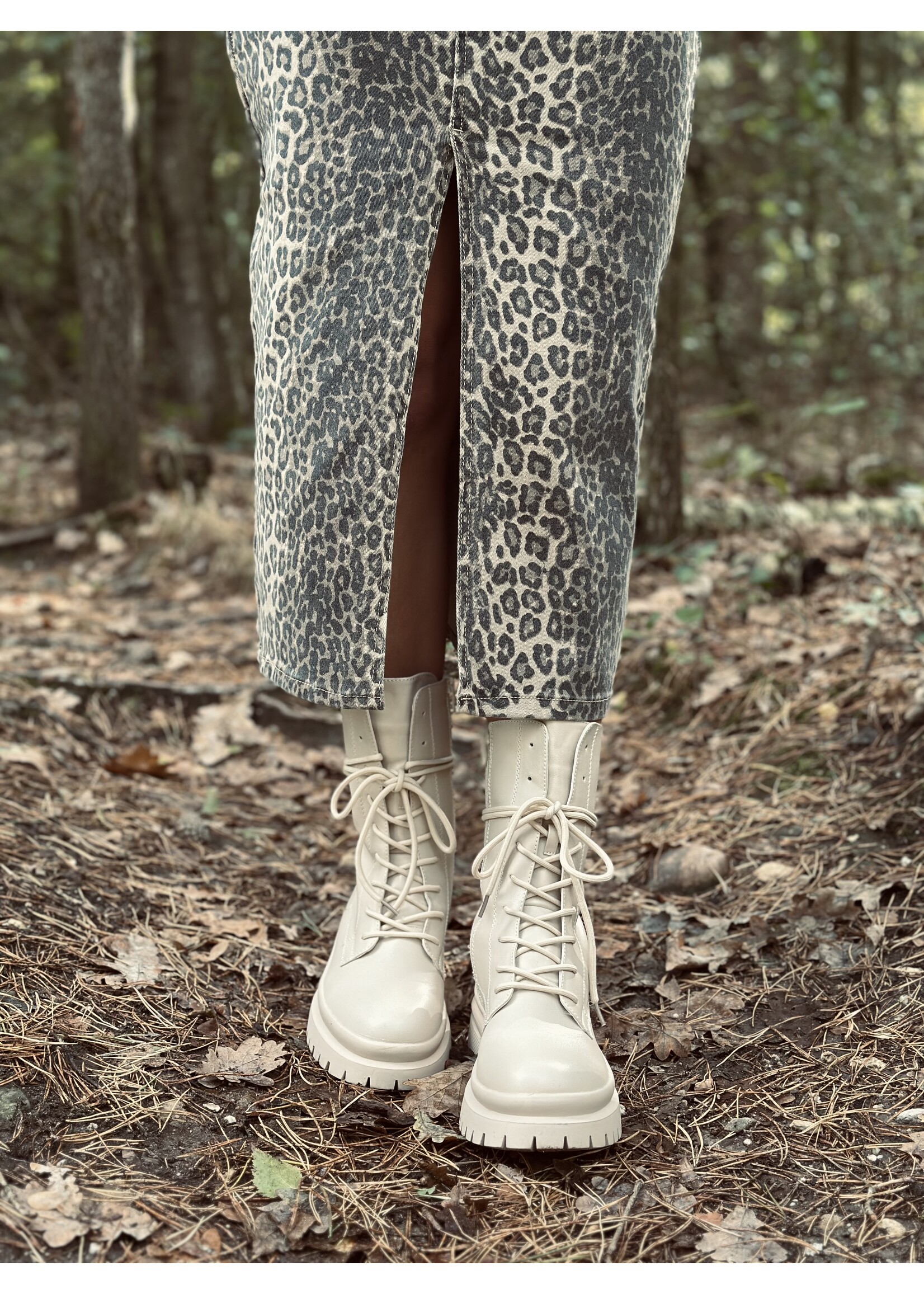 Dirma long denim skirt panter print