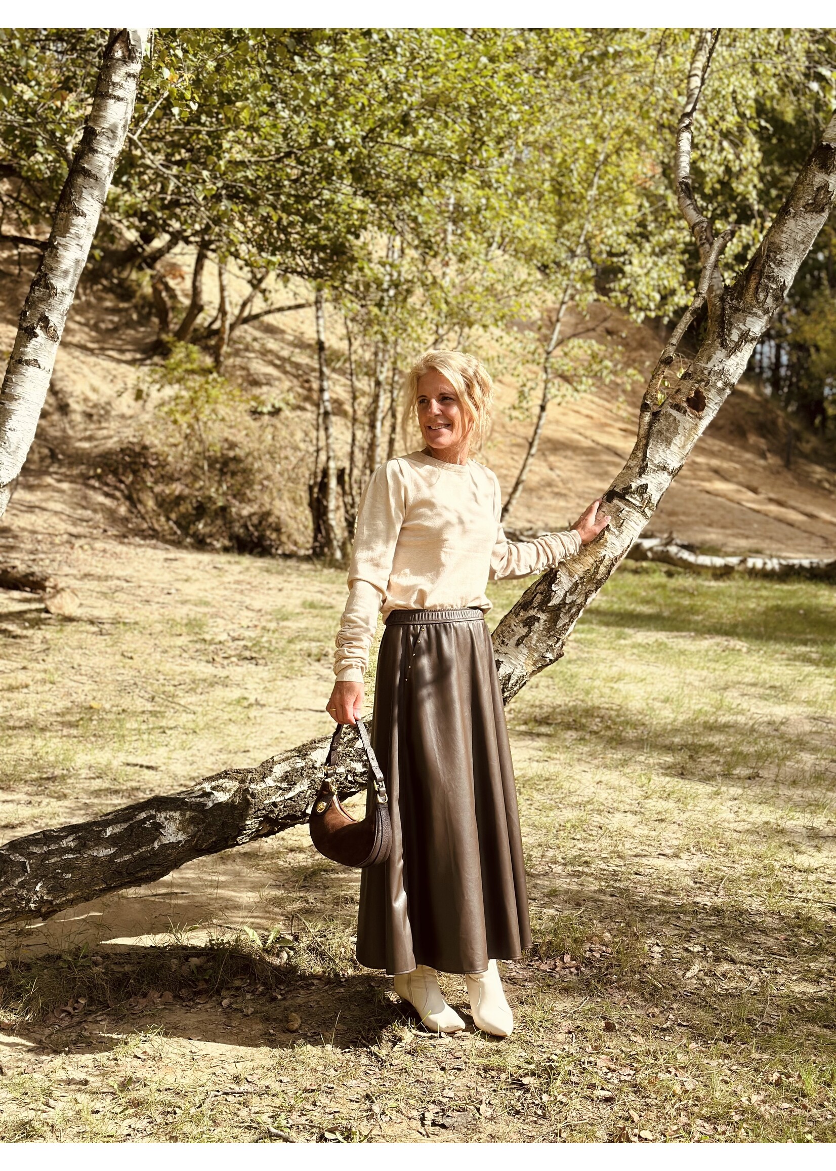 Marlene long skirt leather look brown