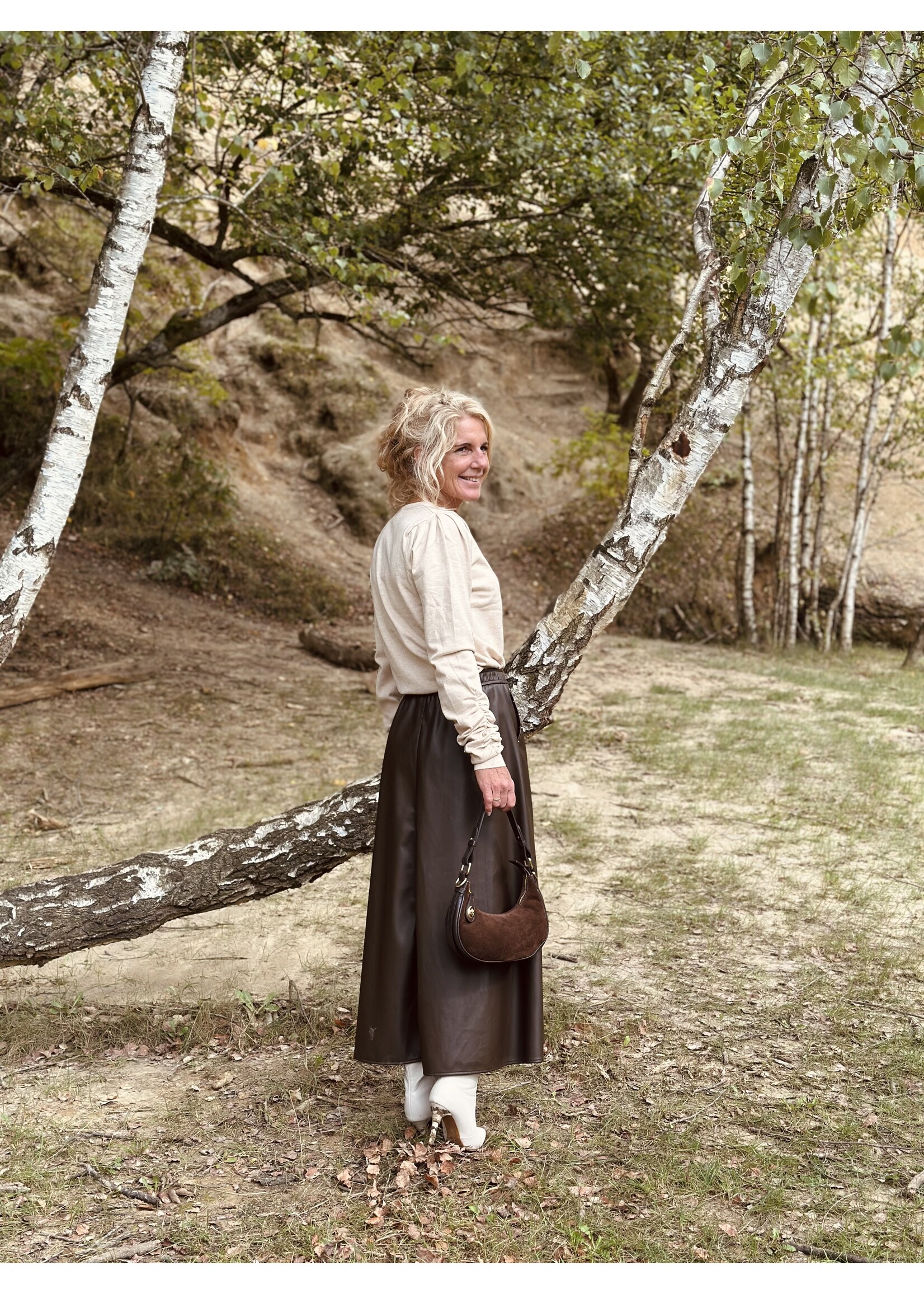 Marlene long skirt leather look brown