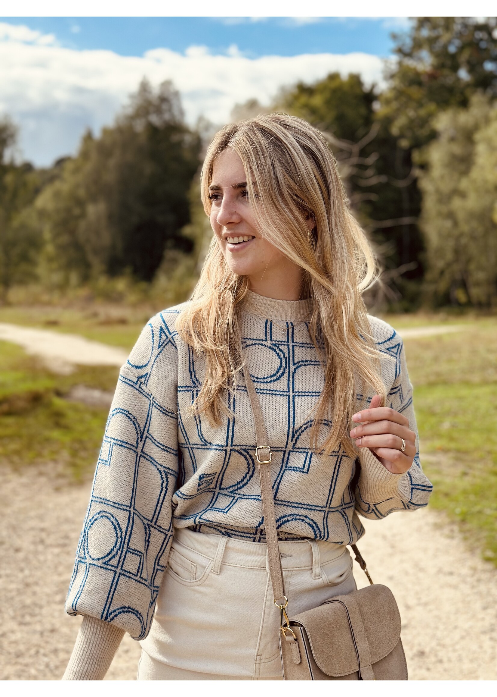 Lofty Manner Lofty Manner Adora sweater beige/blue print
