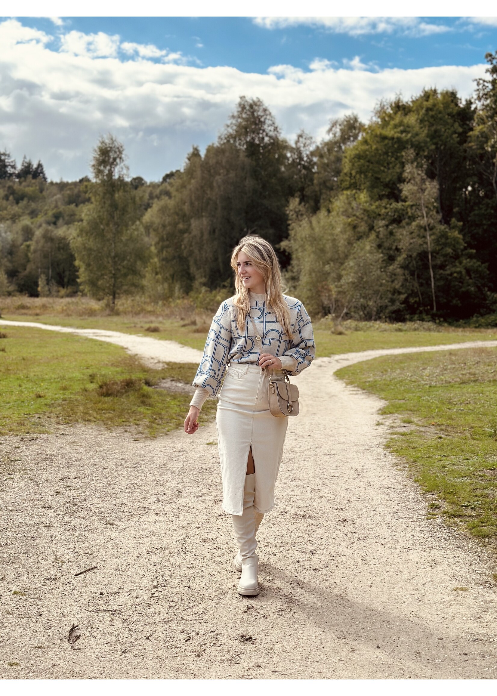 Lofty Manner Lofty Manner Adora sweater beige/blue print