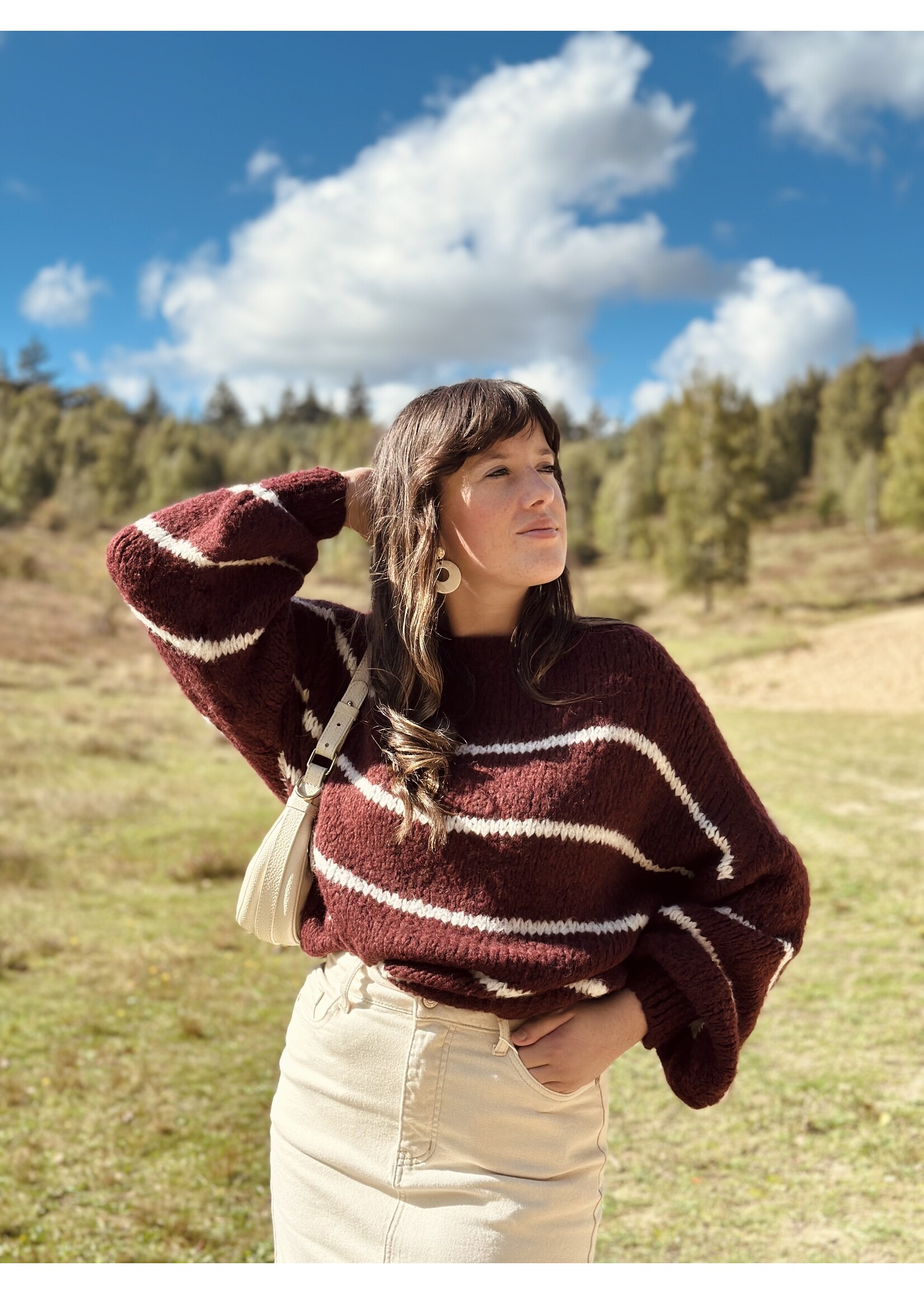 Amira sweater stripes bordeaux red/offwhite One Size