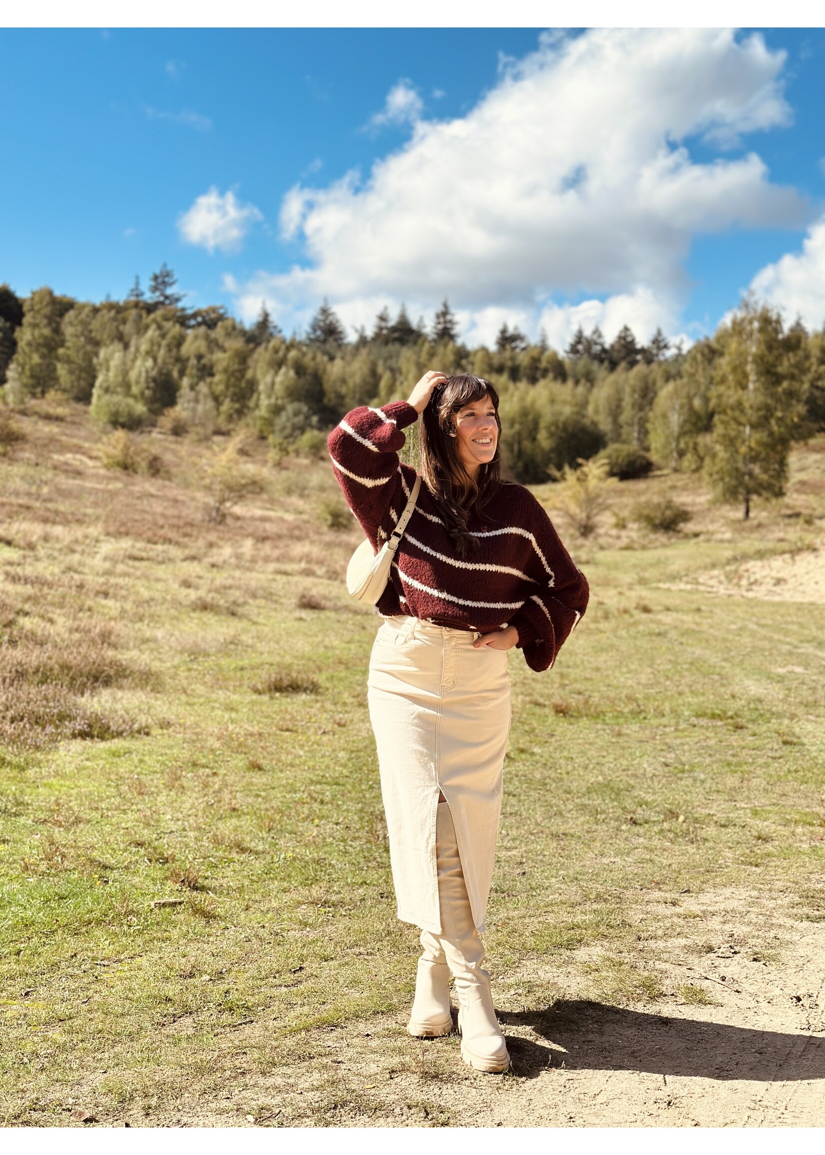 Amira sweater stripes bordeaux red/offwhite One Size