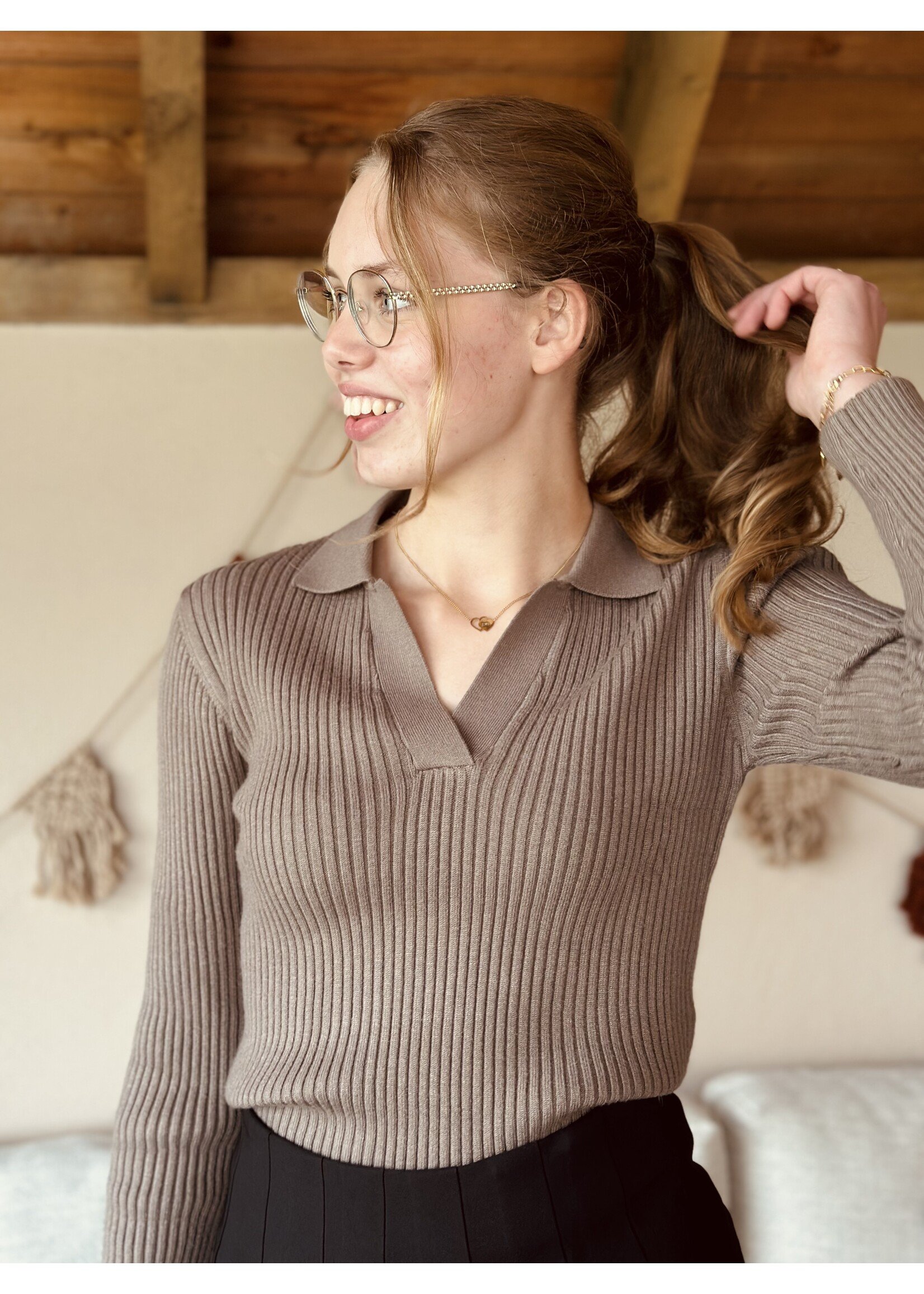 Sisters Point Sisters Point Fien polo top taupe