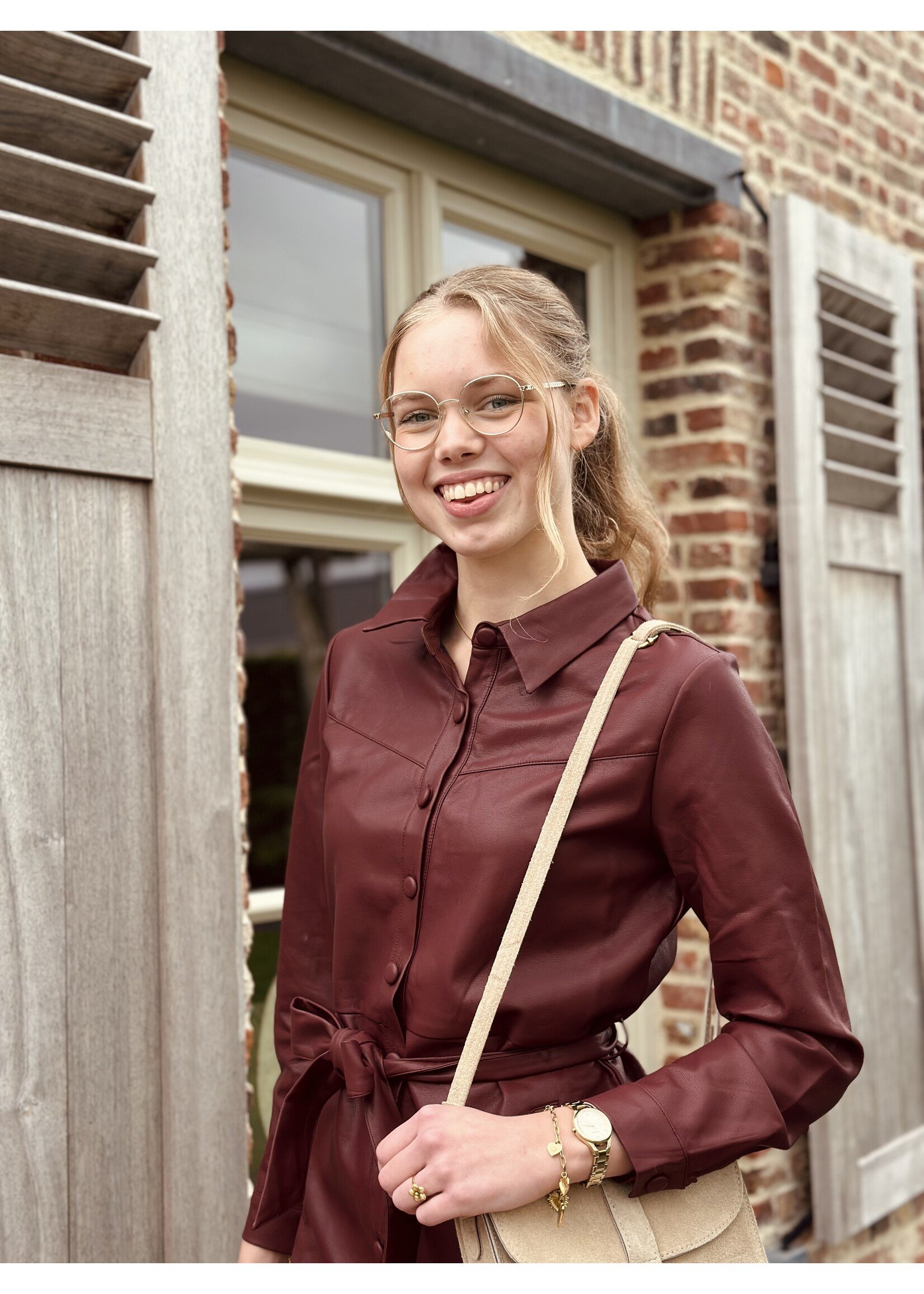 Smashed Lemon Smashed lemon Corlina leather look dress bordeaux red