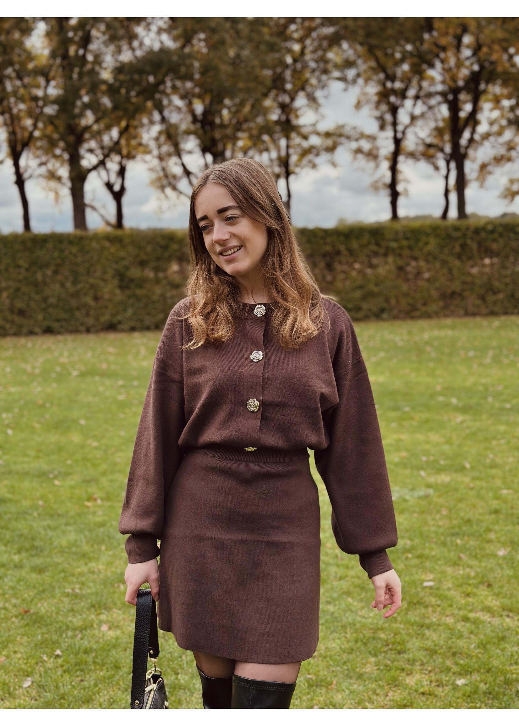 Marliese set top + skirt brown