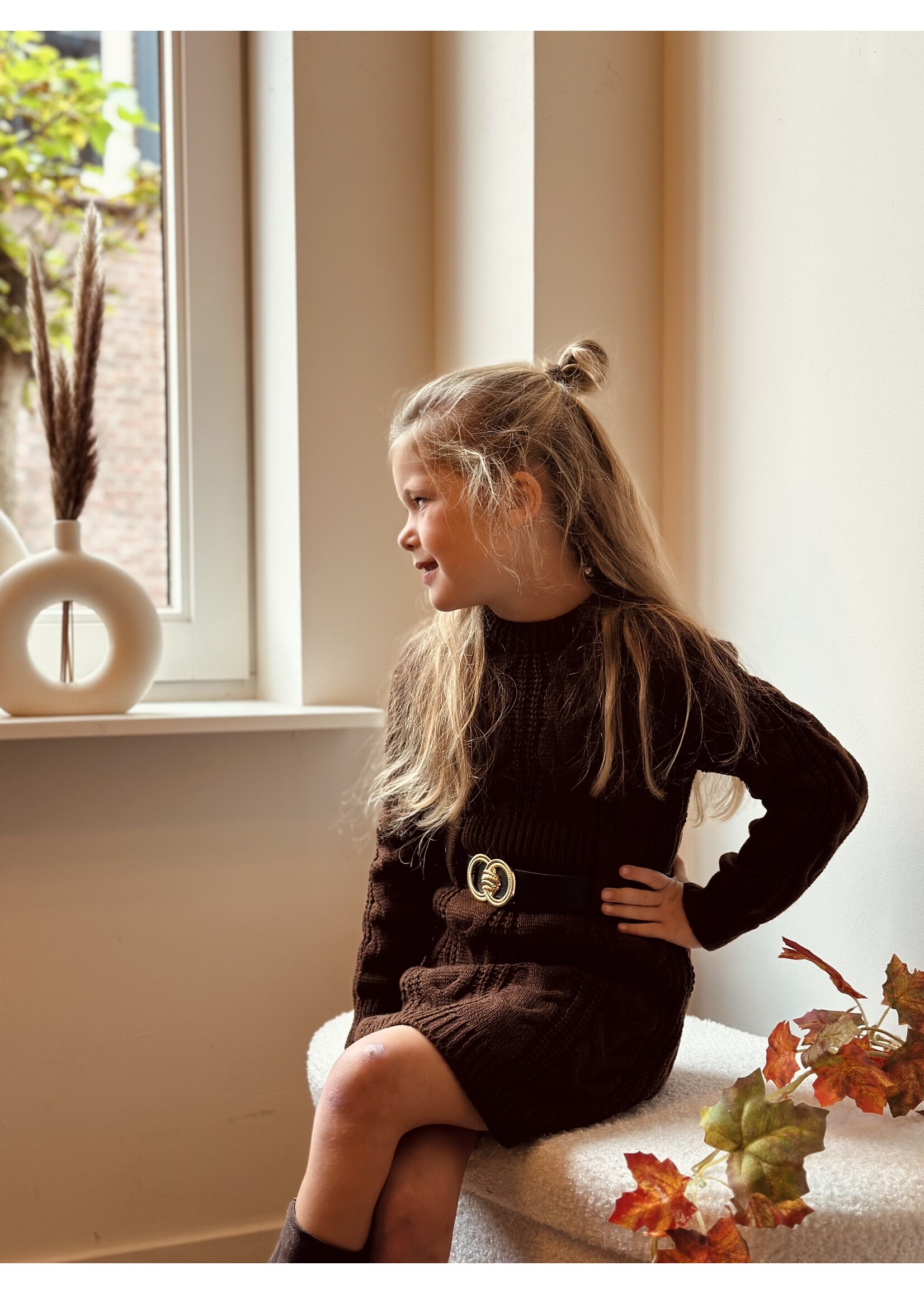Aniek dress knitted with belt brown