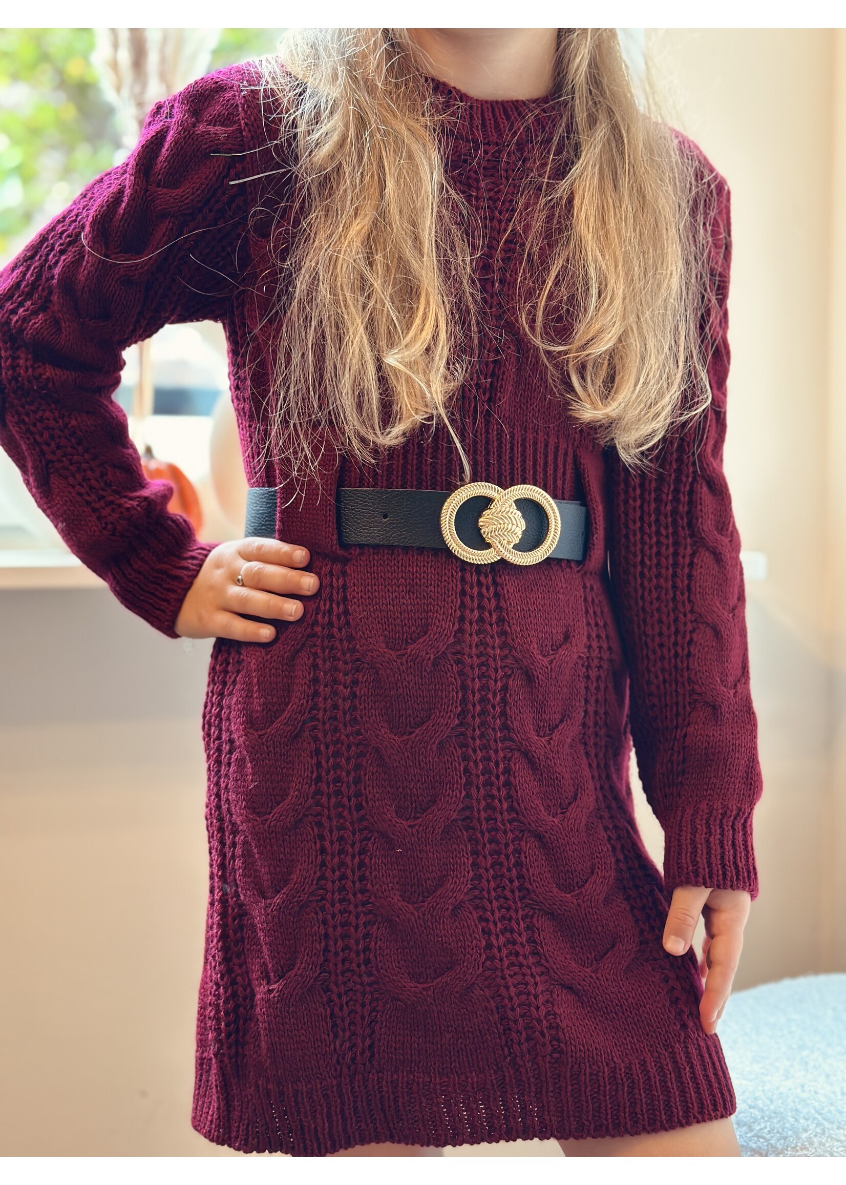 Aniek dress knitted with belt bordeaux red