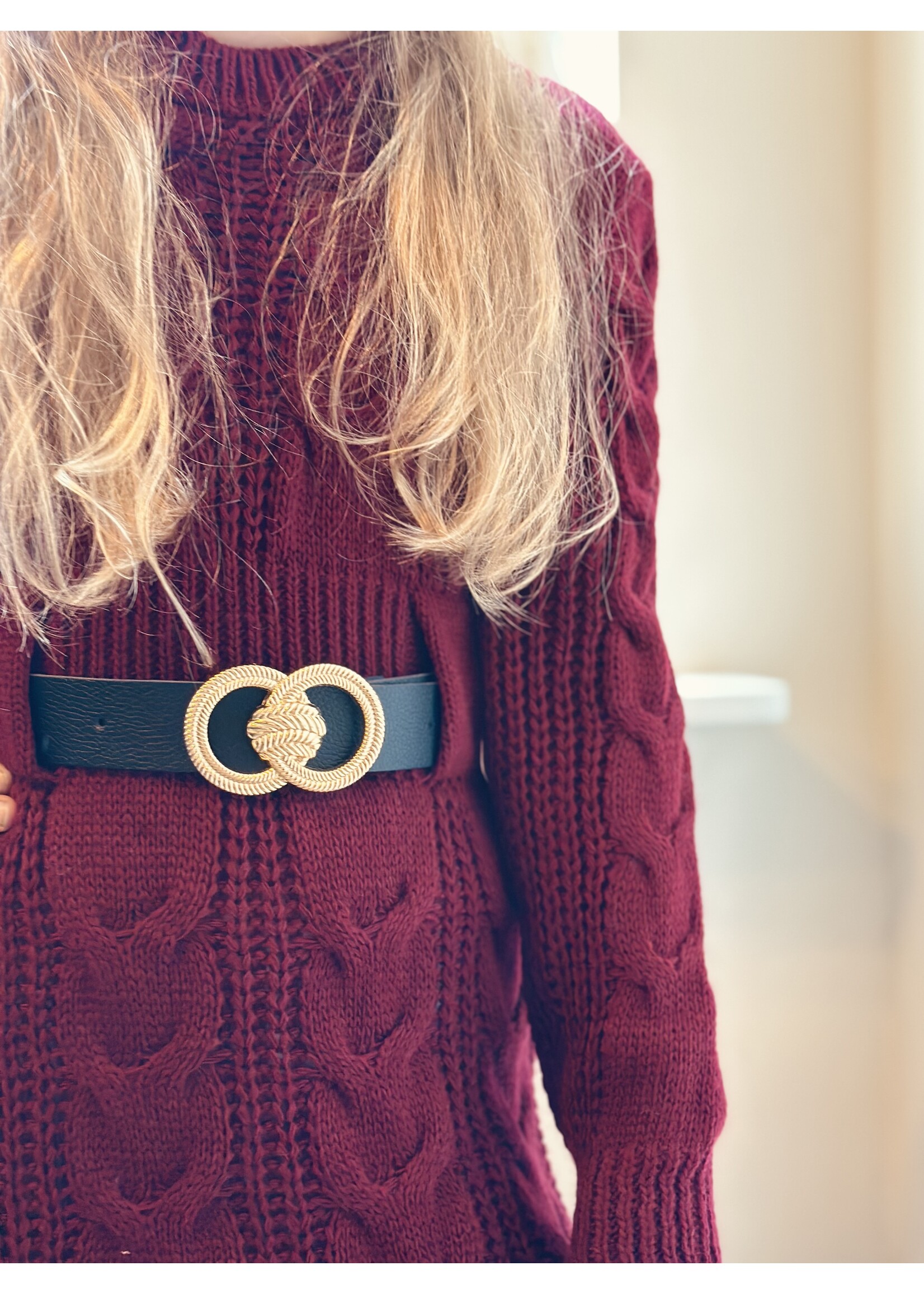 Aniek dress knitted with belt bordeaux red