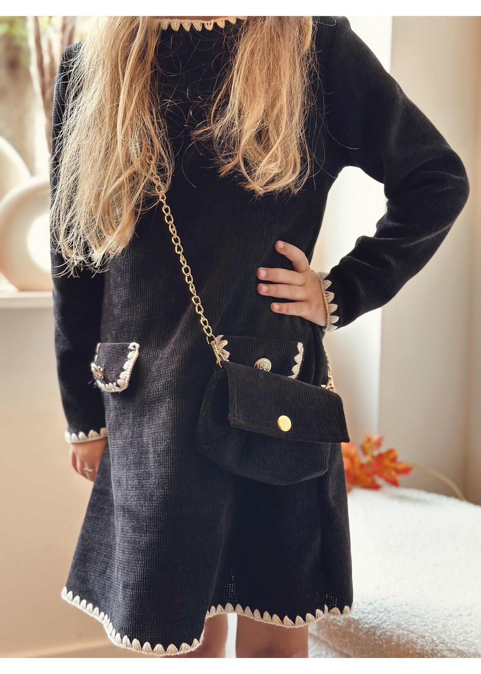 Josine dress suède black/offwhite