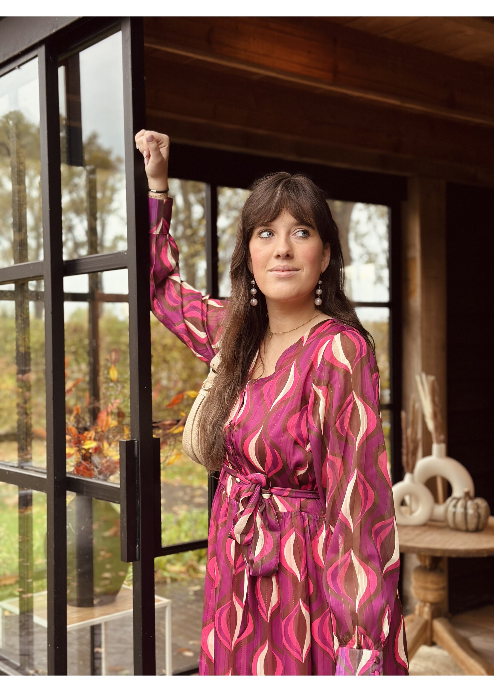 Smashed Lemon Smashed Lemon Marleen long dress pink print