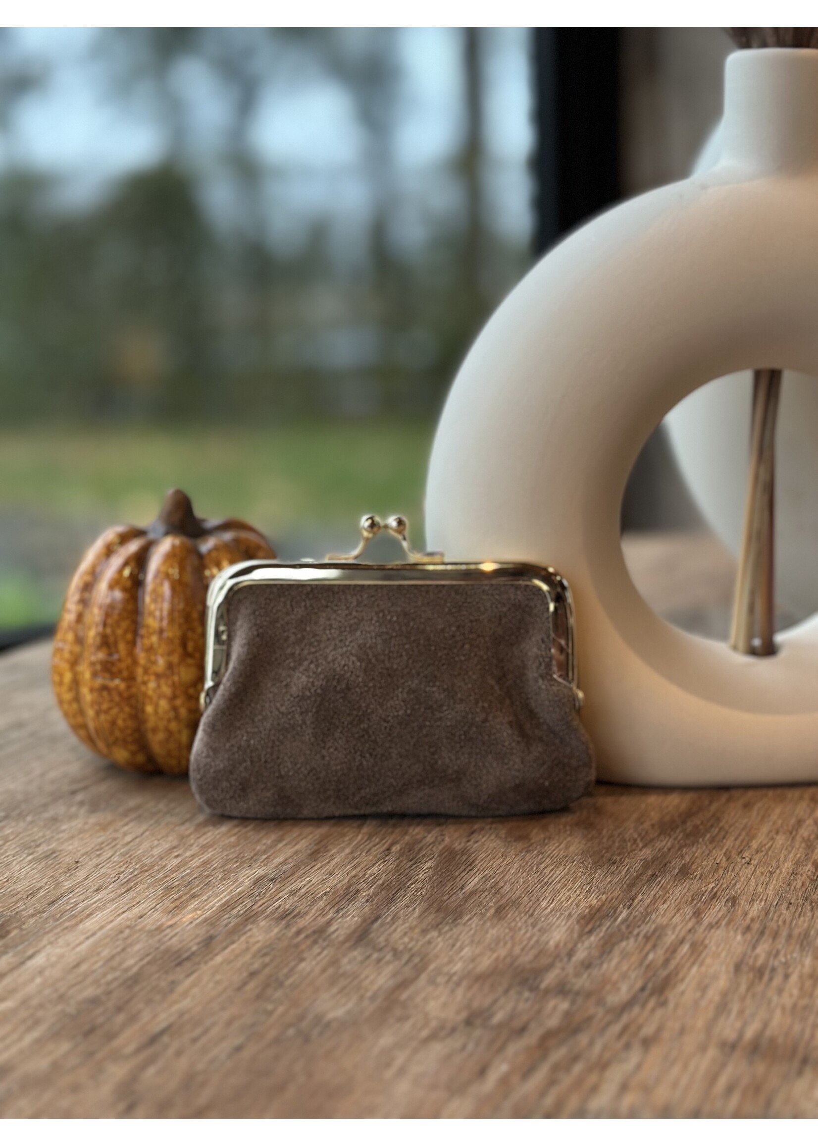 Ella portemonnee suède taupe