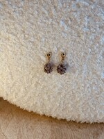 Oorbellen goudkleurig beige glitter bolletje 0395