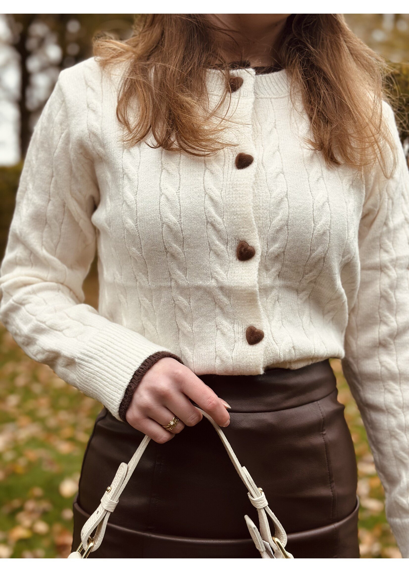 Gabrielle cardigan offwhite/brown One Size