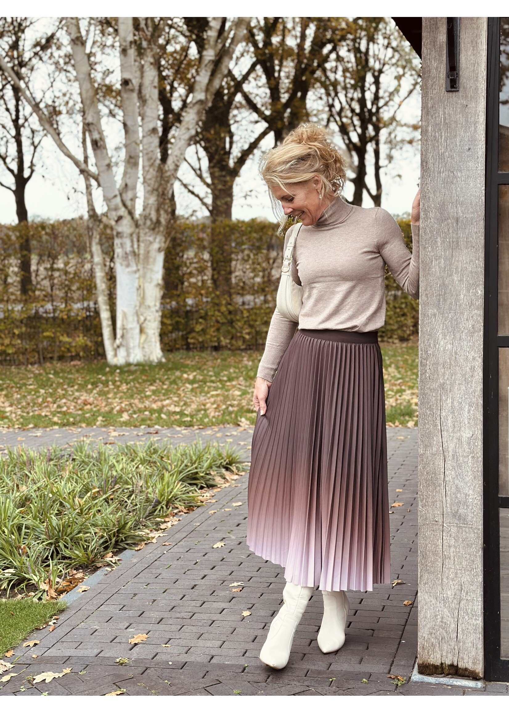 Joanna long plissé skirt brown/beige One Size