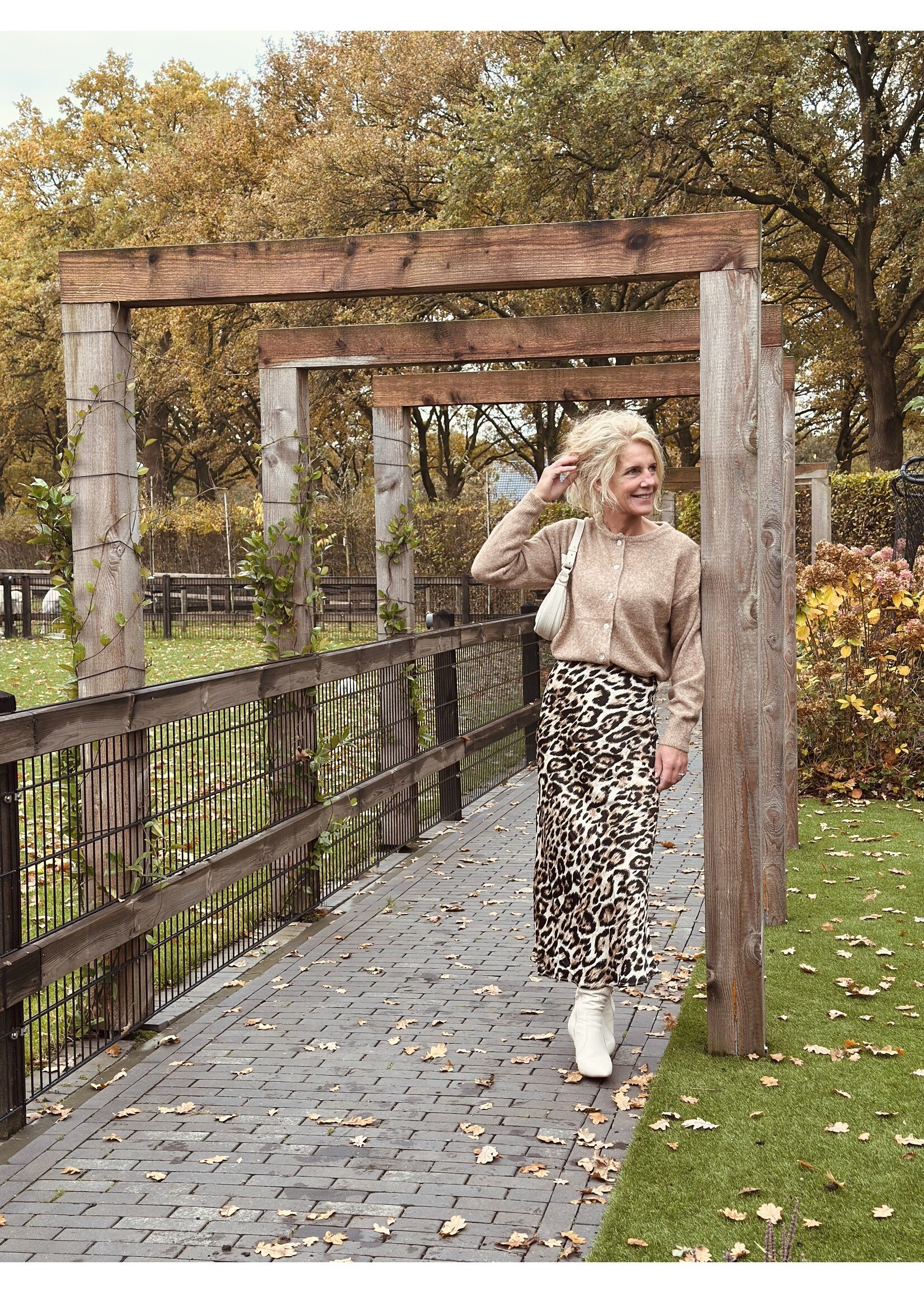 Amelien long satin skirt panter print