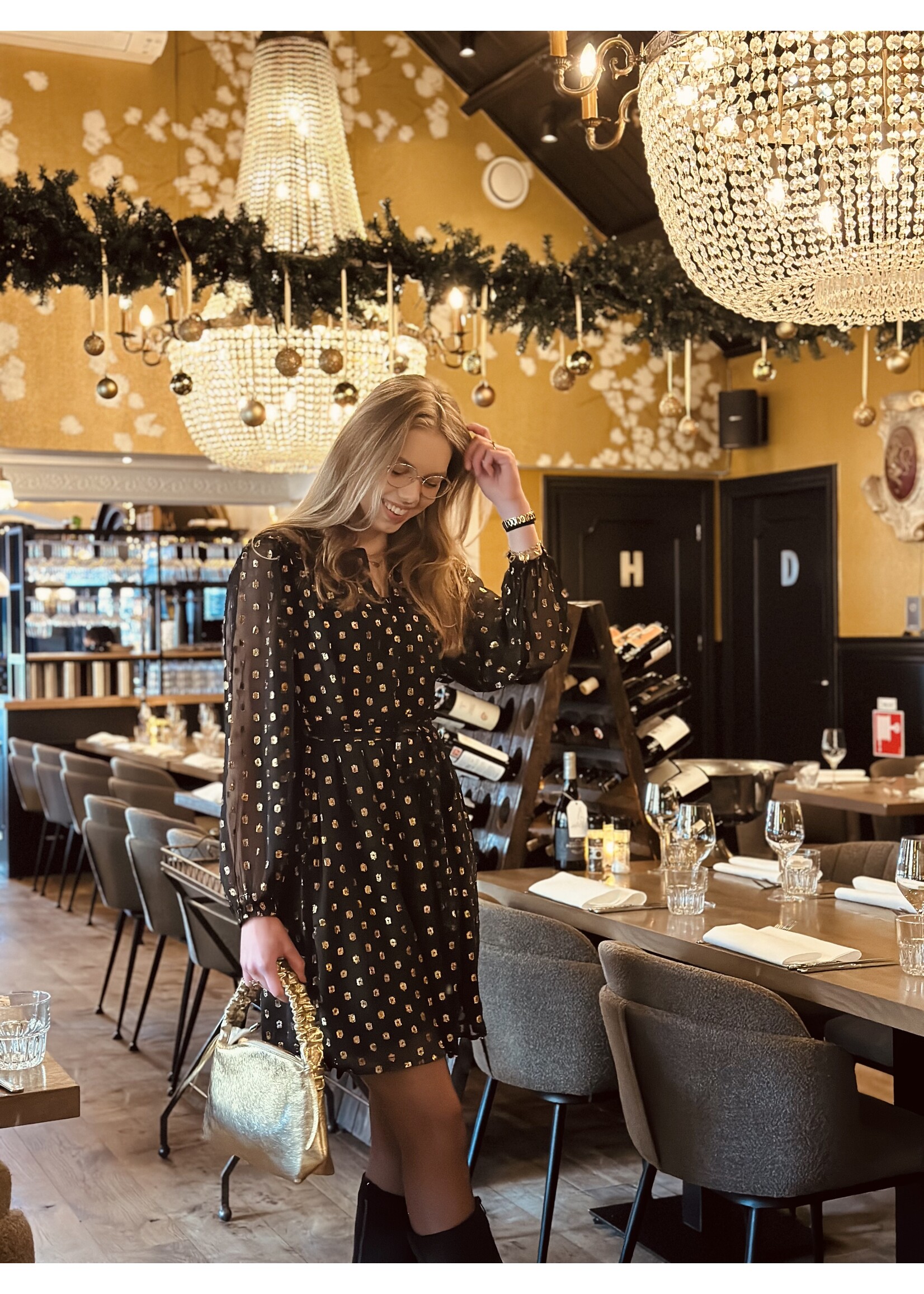 Smashed Lemon Smashed Lemon Jacomien dress black gold