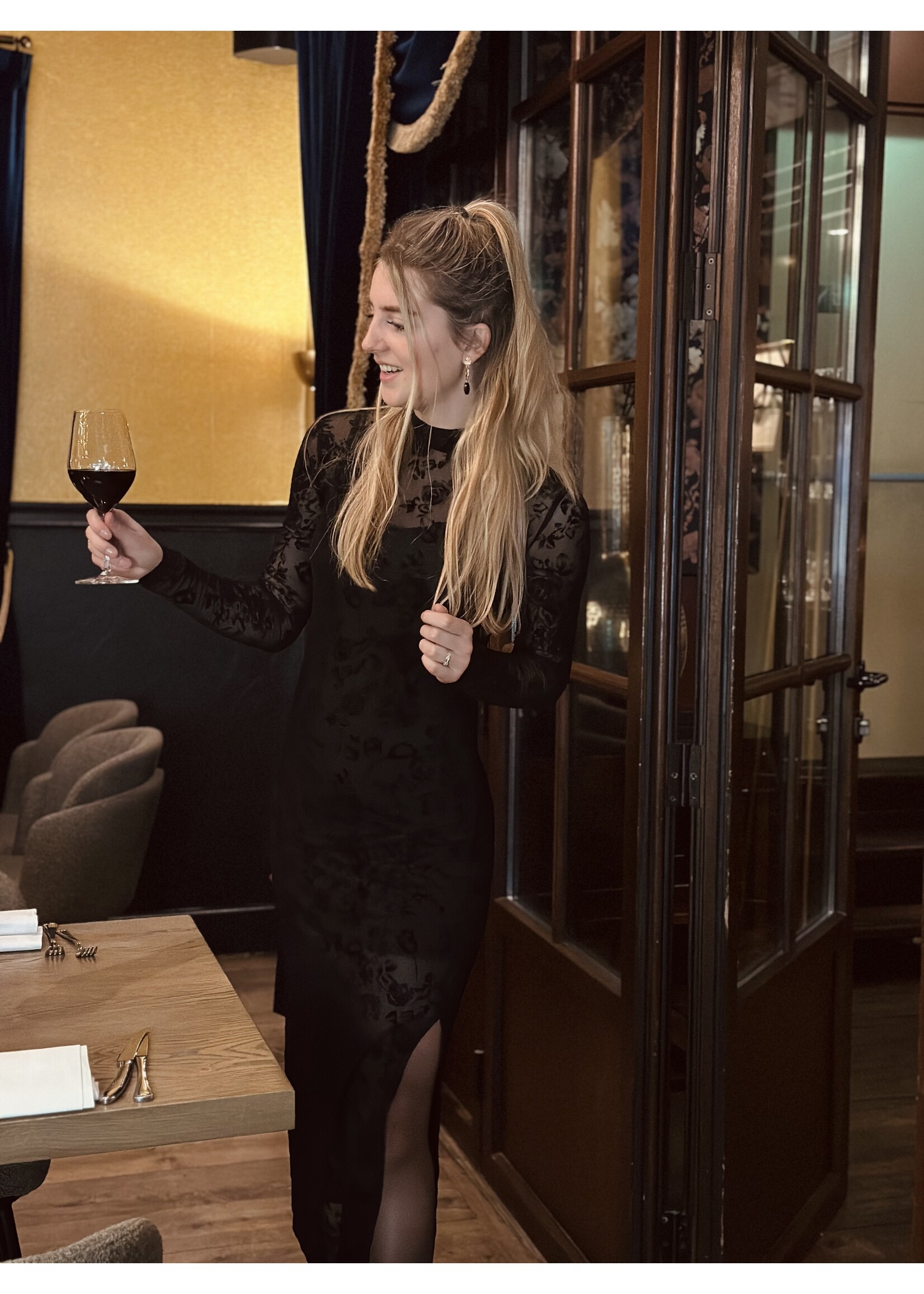 Mialyn long black dress flower print