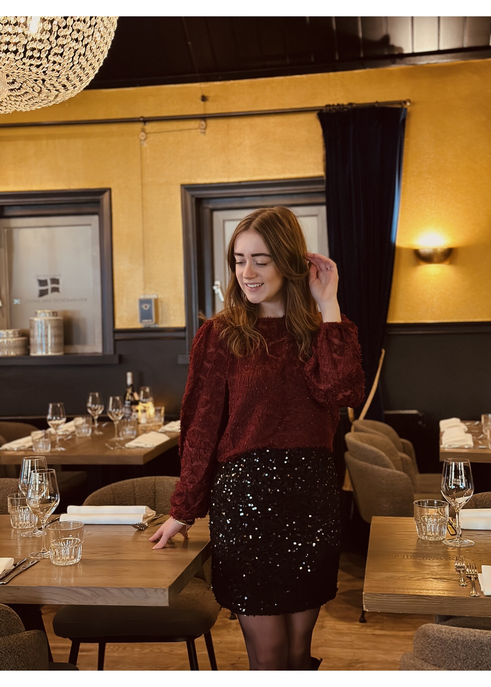 Marella glitter top bordeaux red