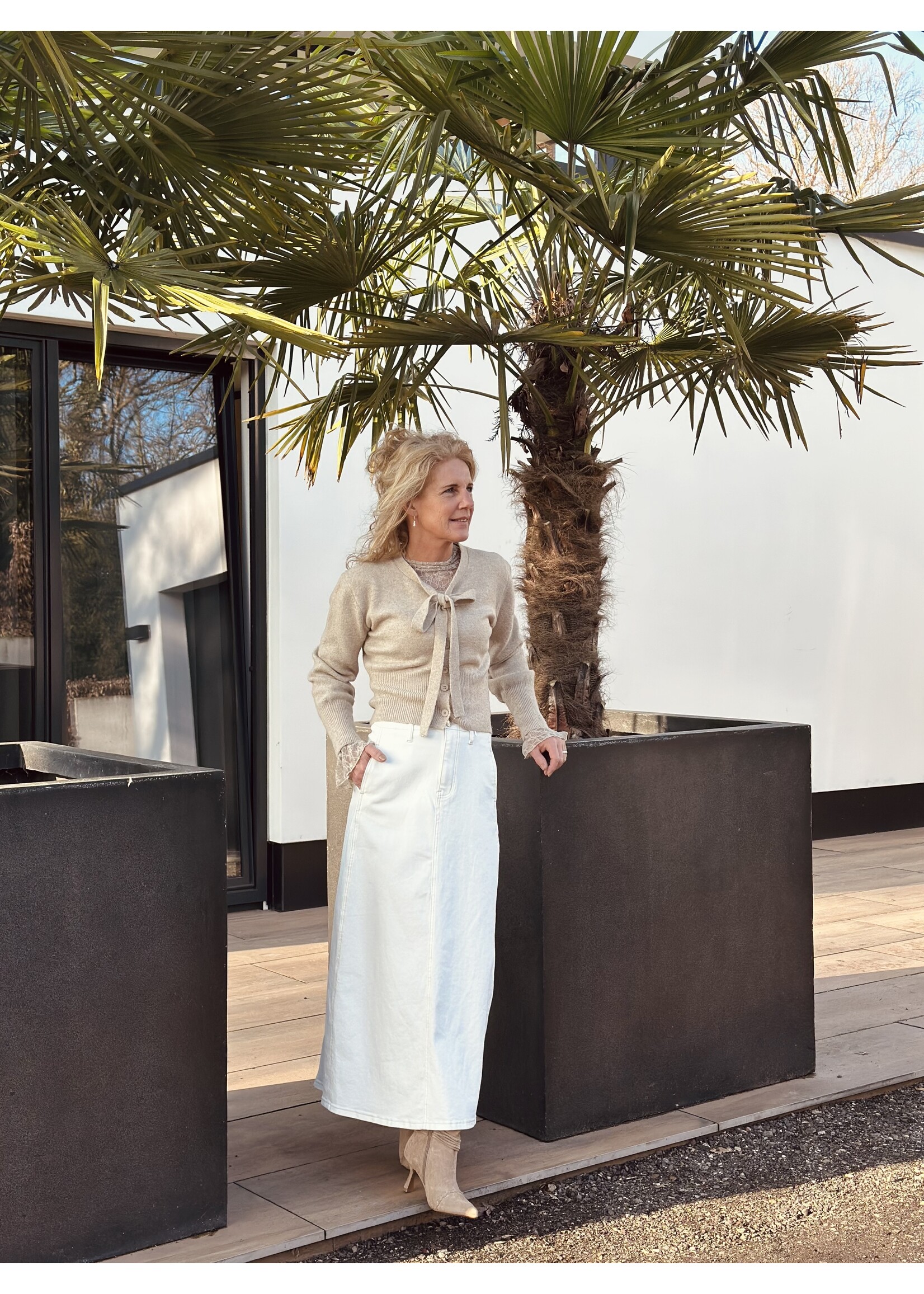 Lieneke long denim skirt beige