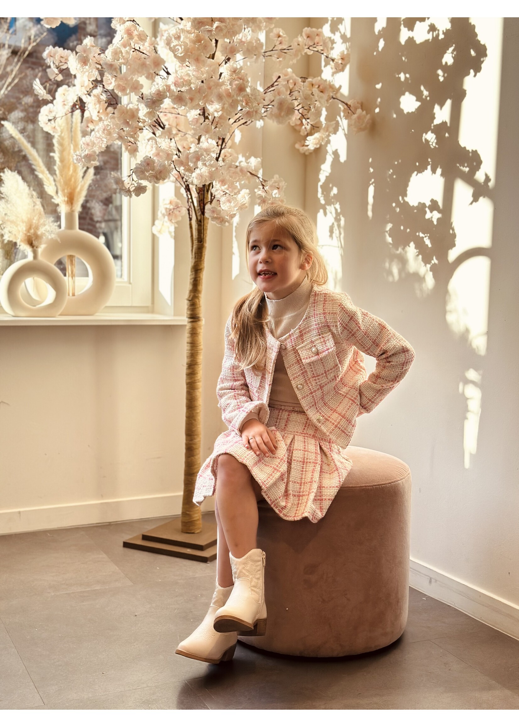 Hylene set top + skirt offwhite/pink