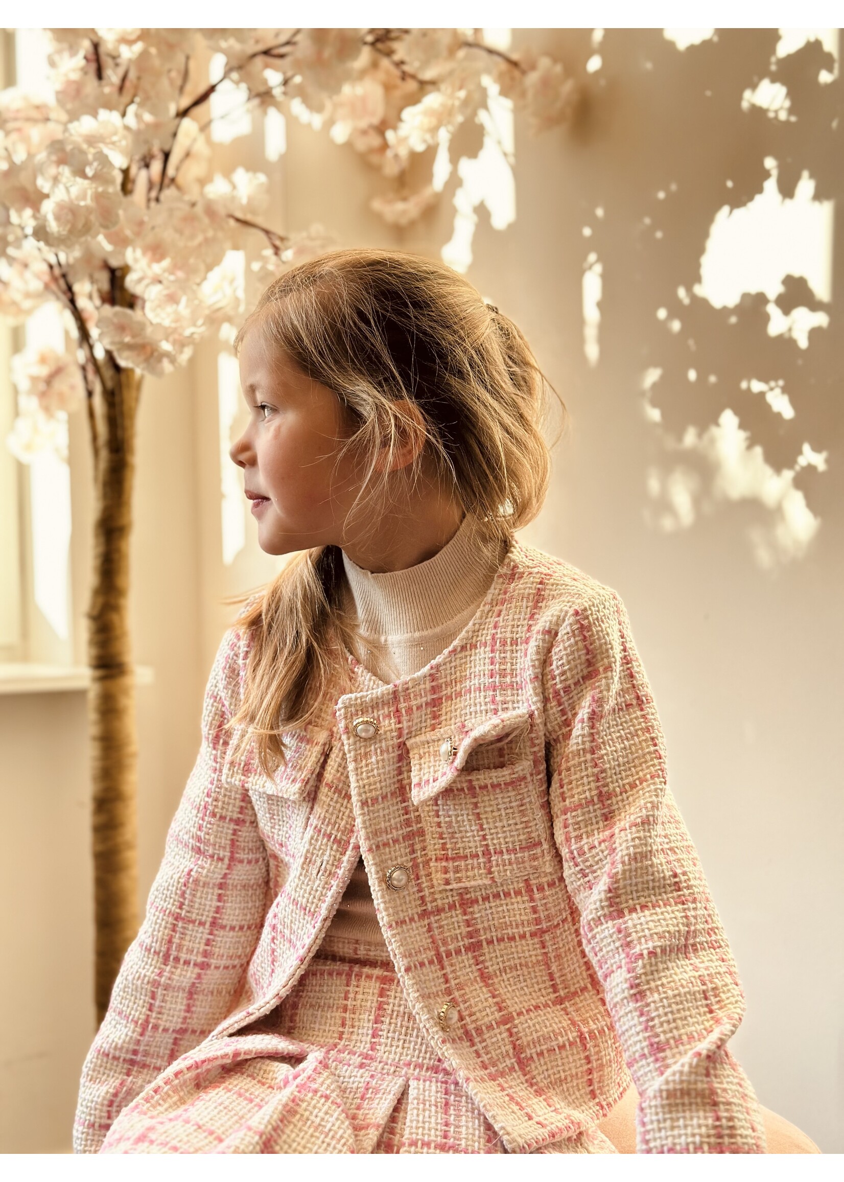 Hylene set top + skirt offwhite/pink