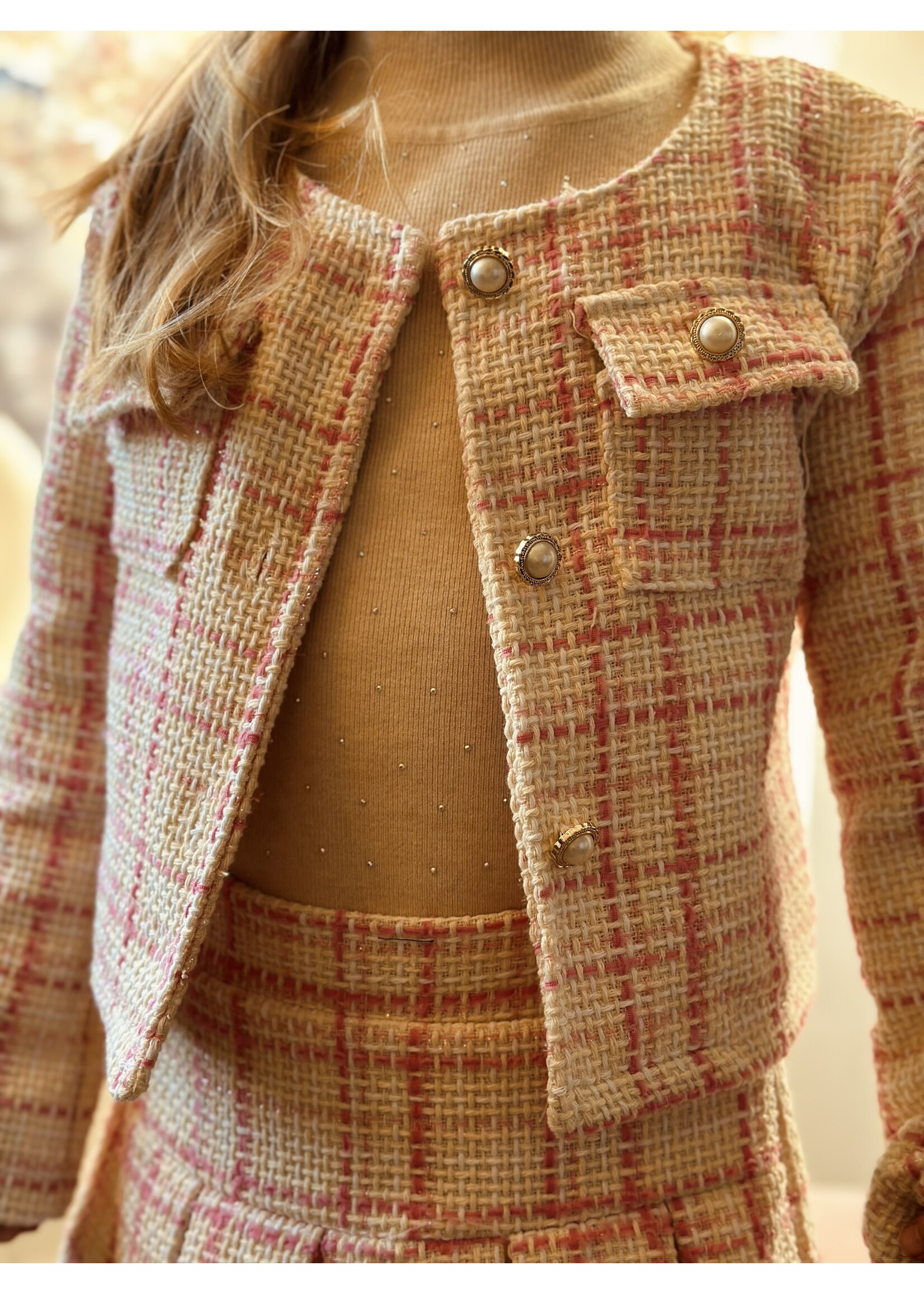 Hylene set top + skirt offwhite/pink