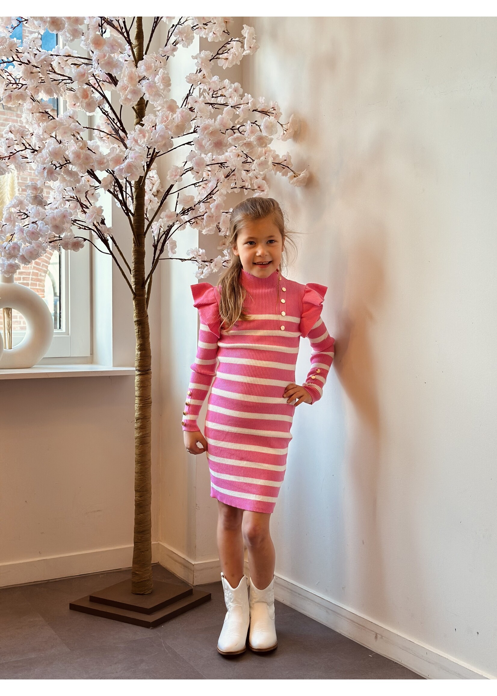 Mieke dress pink/offwhite stripes