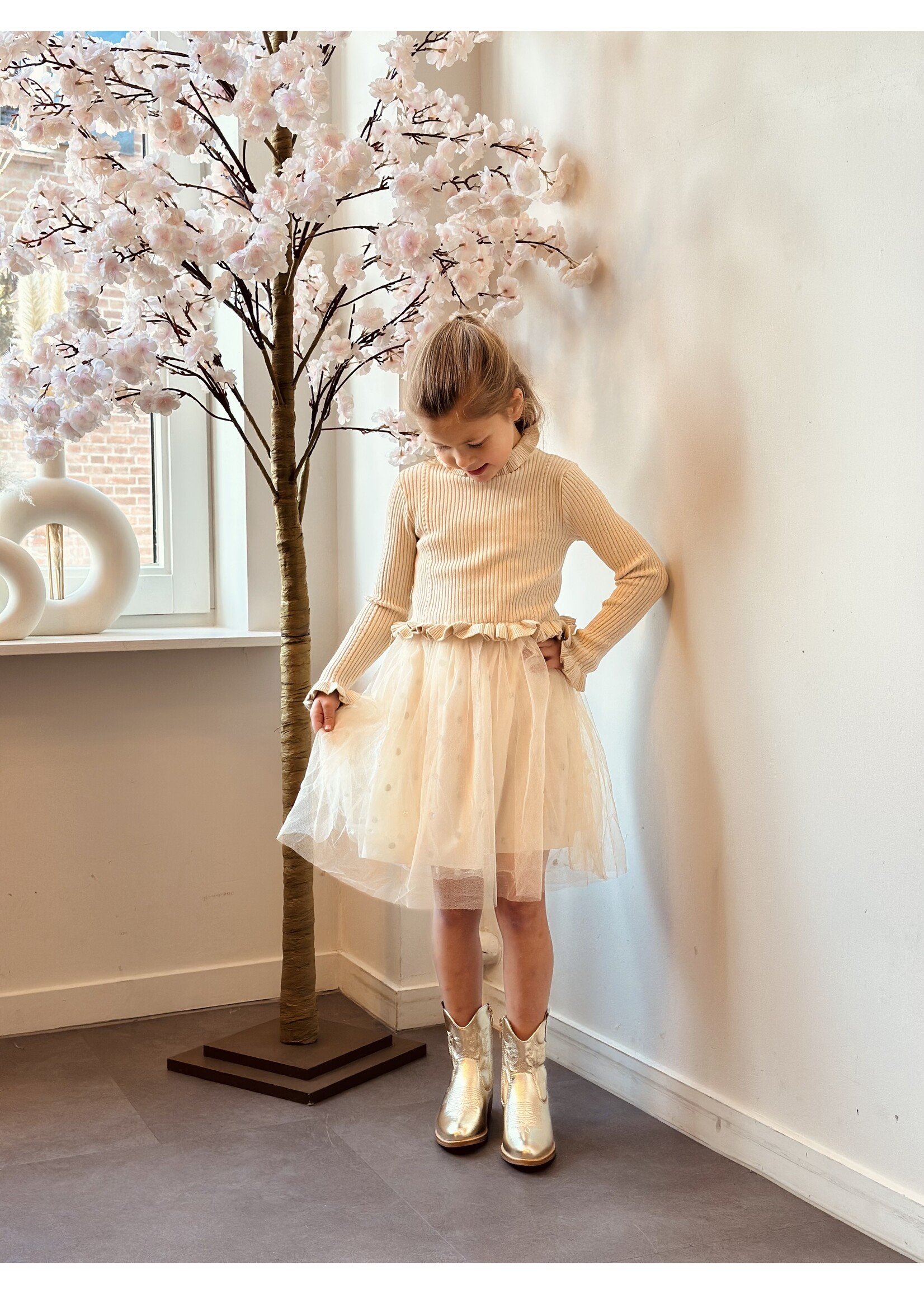 Marijke dress beige tulle print