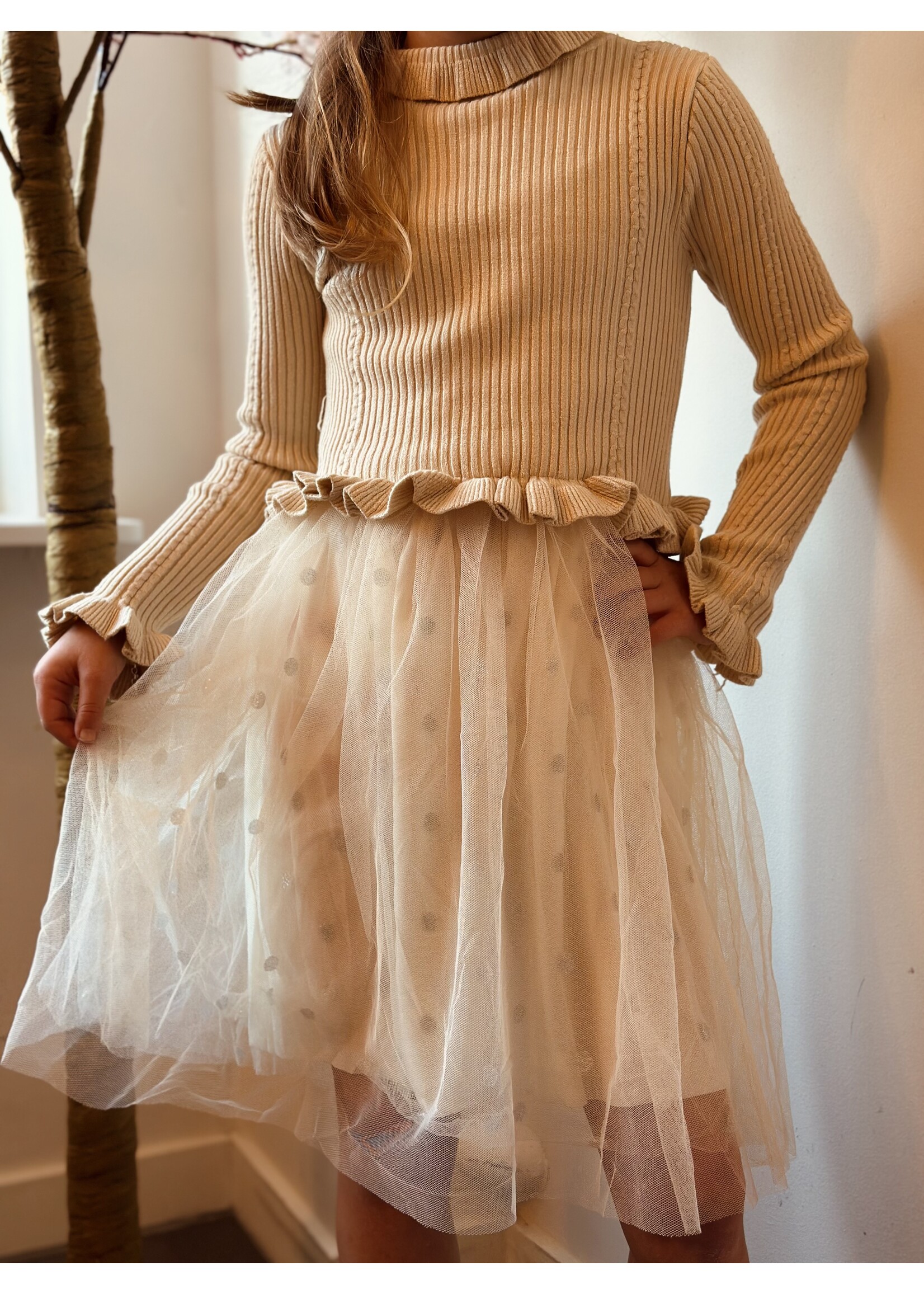 Marijke dress beige tulle print