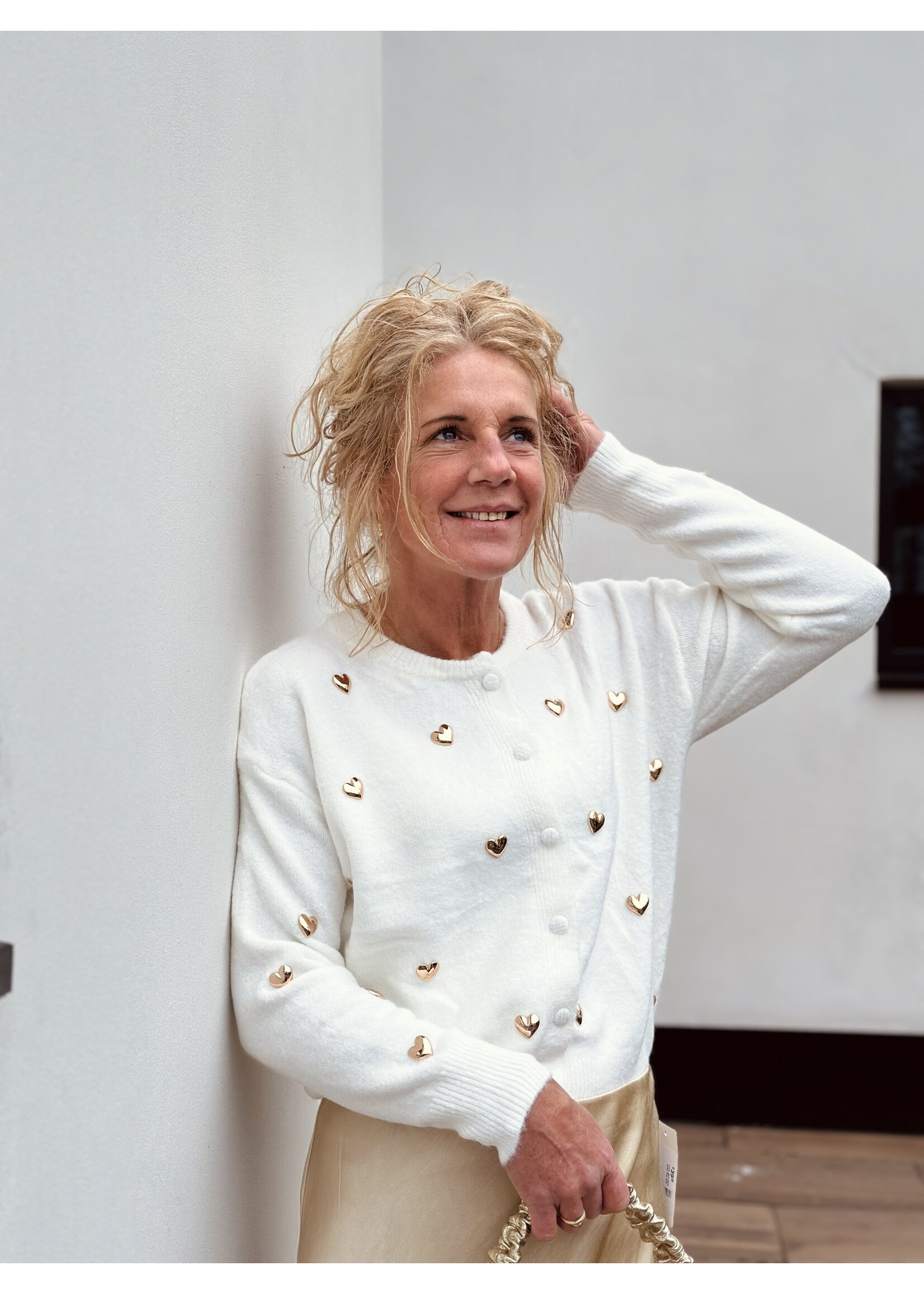 Jannelinn cardigan offwhite/gold detail One Size