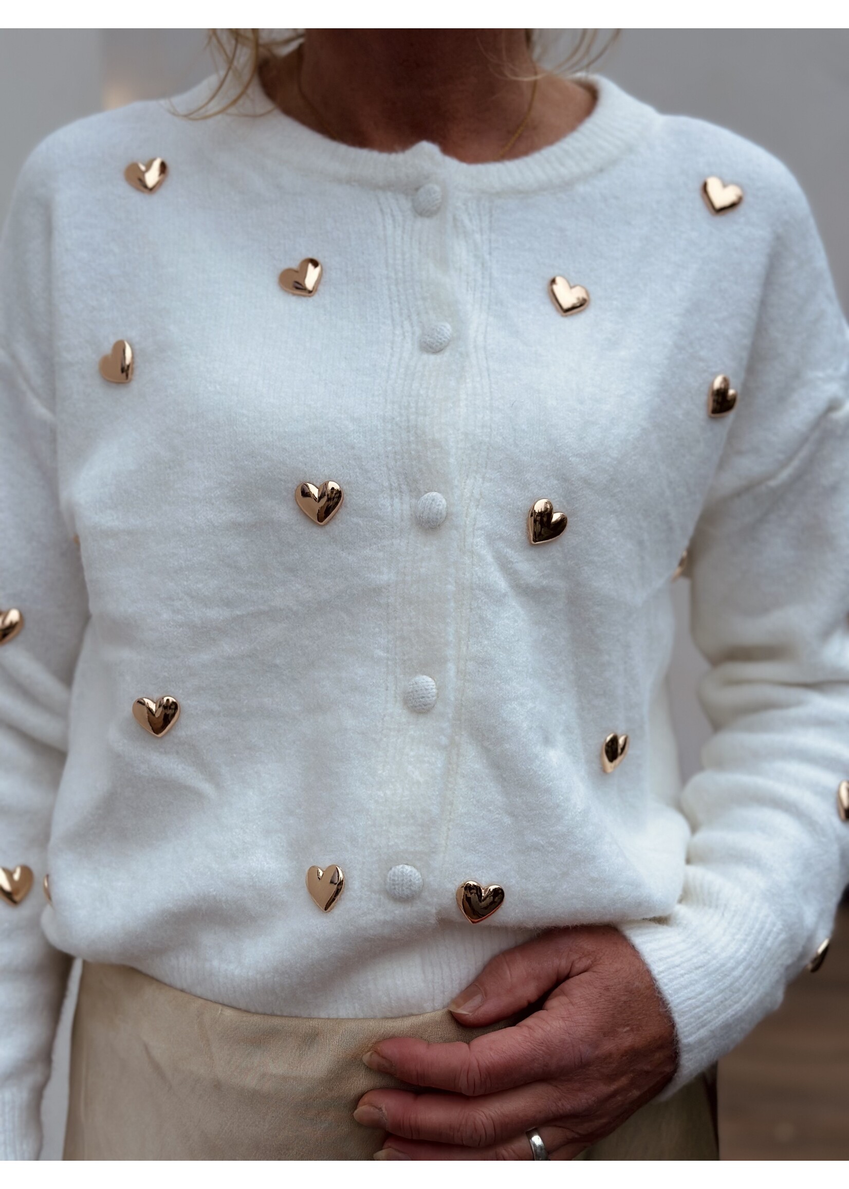 Jannelinn cardigan offwhite/gold detail One Size