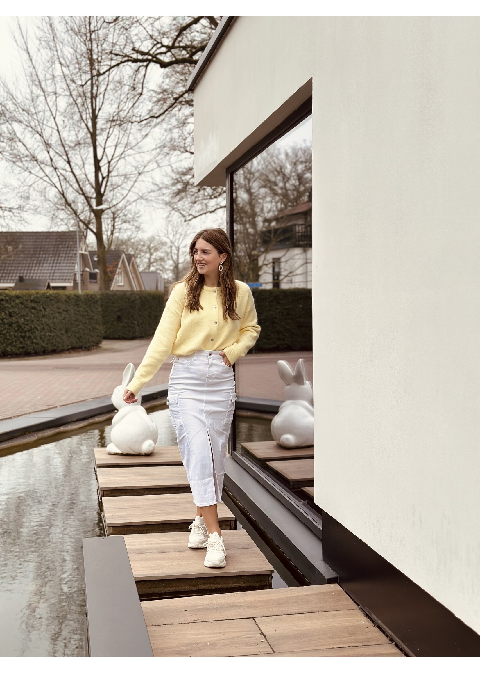 Annie denim long skirt white