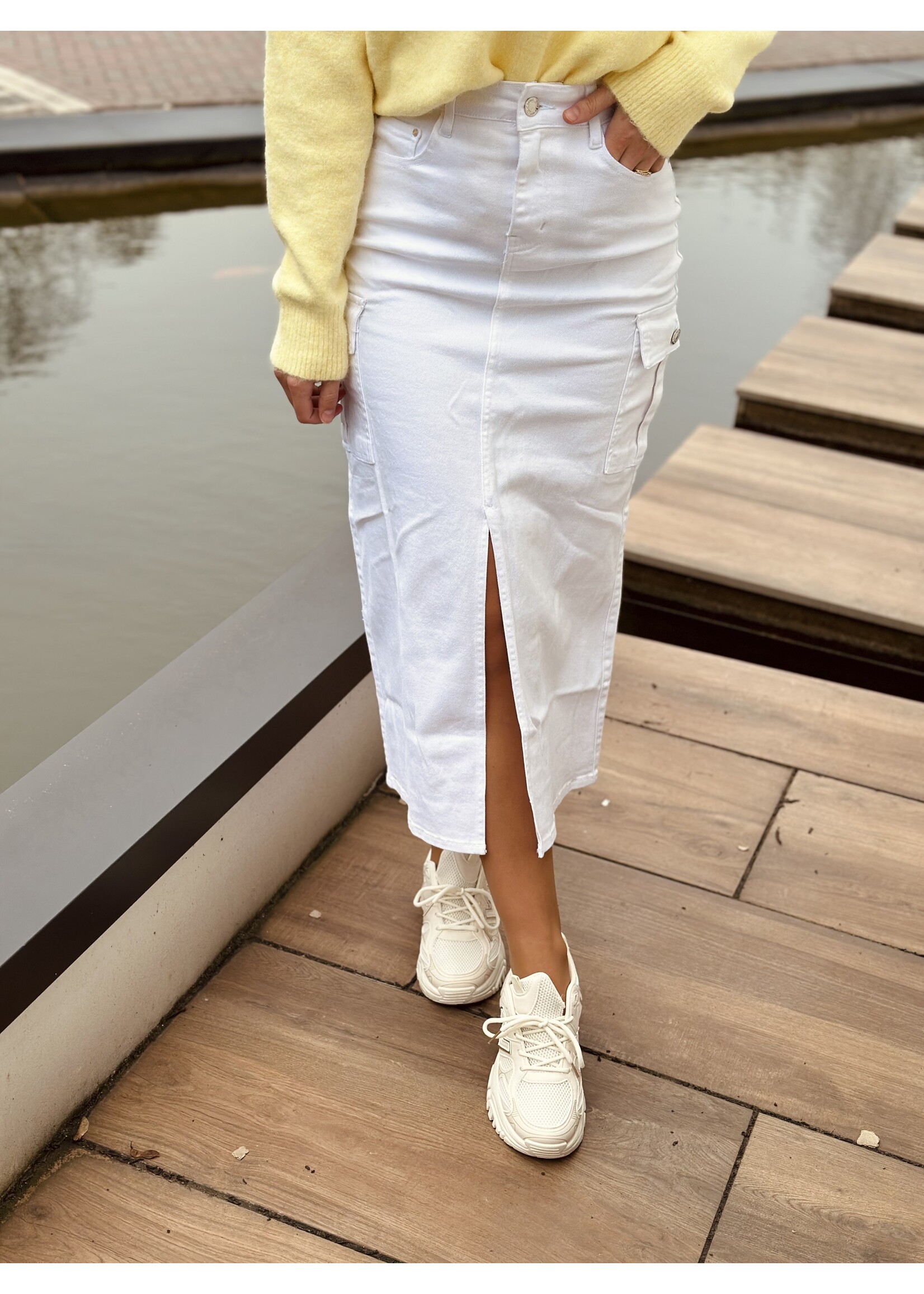 Annie denim long skirt white