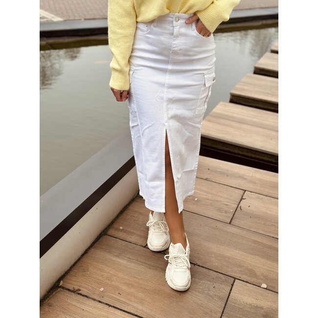 Annie denim long skirt white
