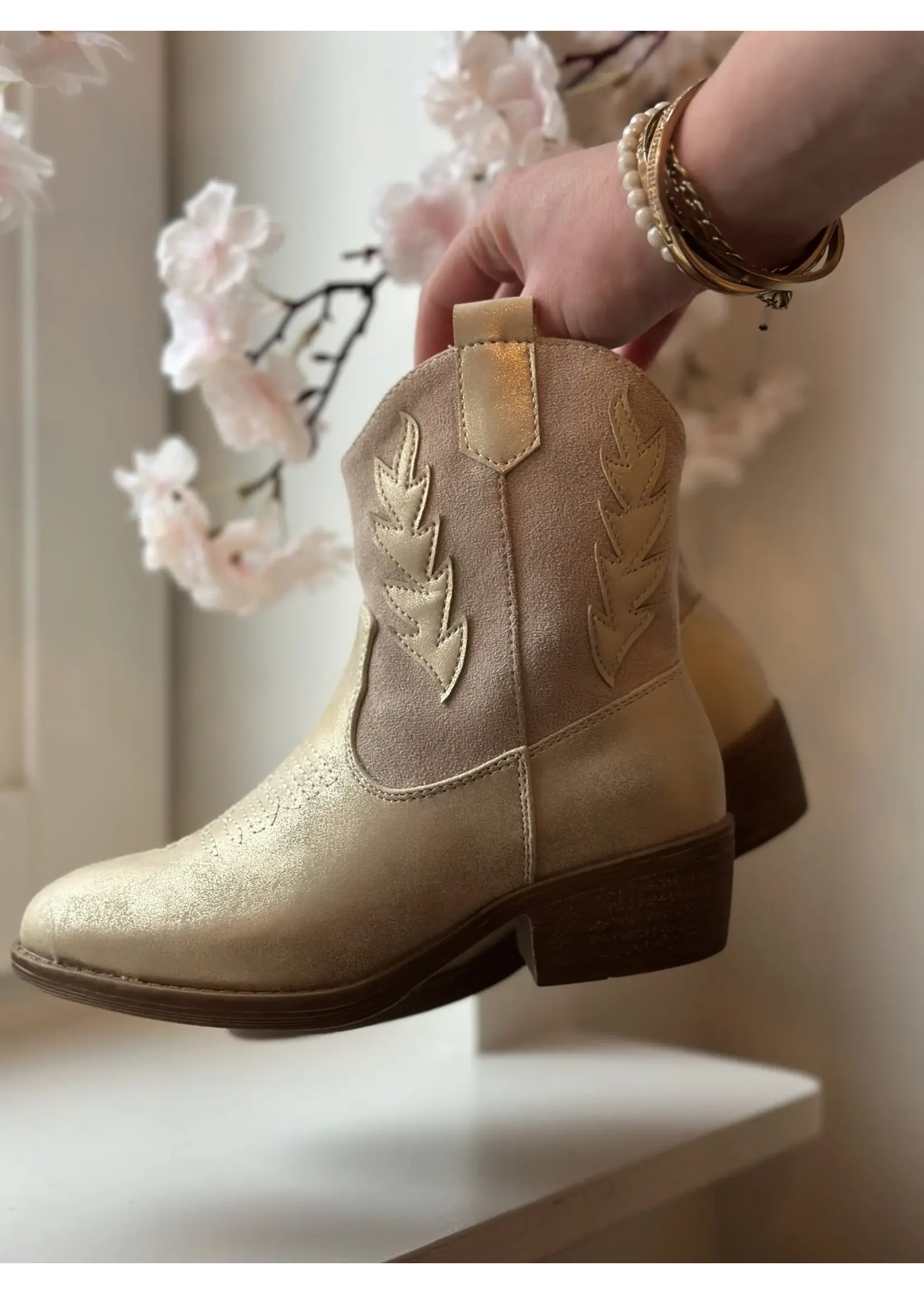Lusia cowboyboots beige/gold